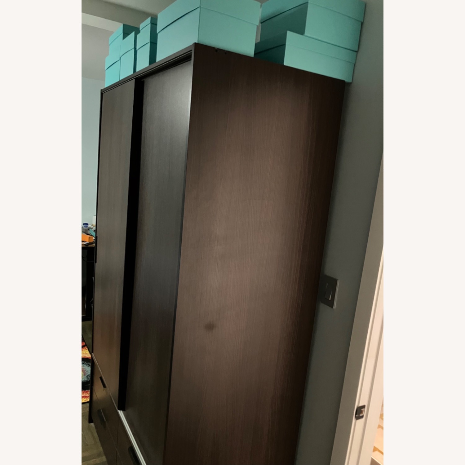 Big Brown Wardrobe Sliding Doors + 4 Draws - image-3