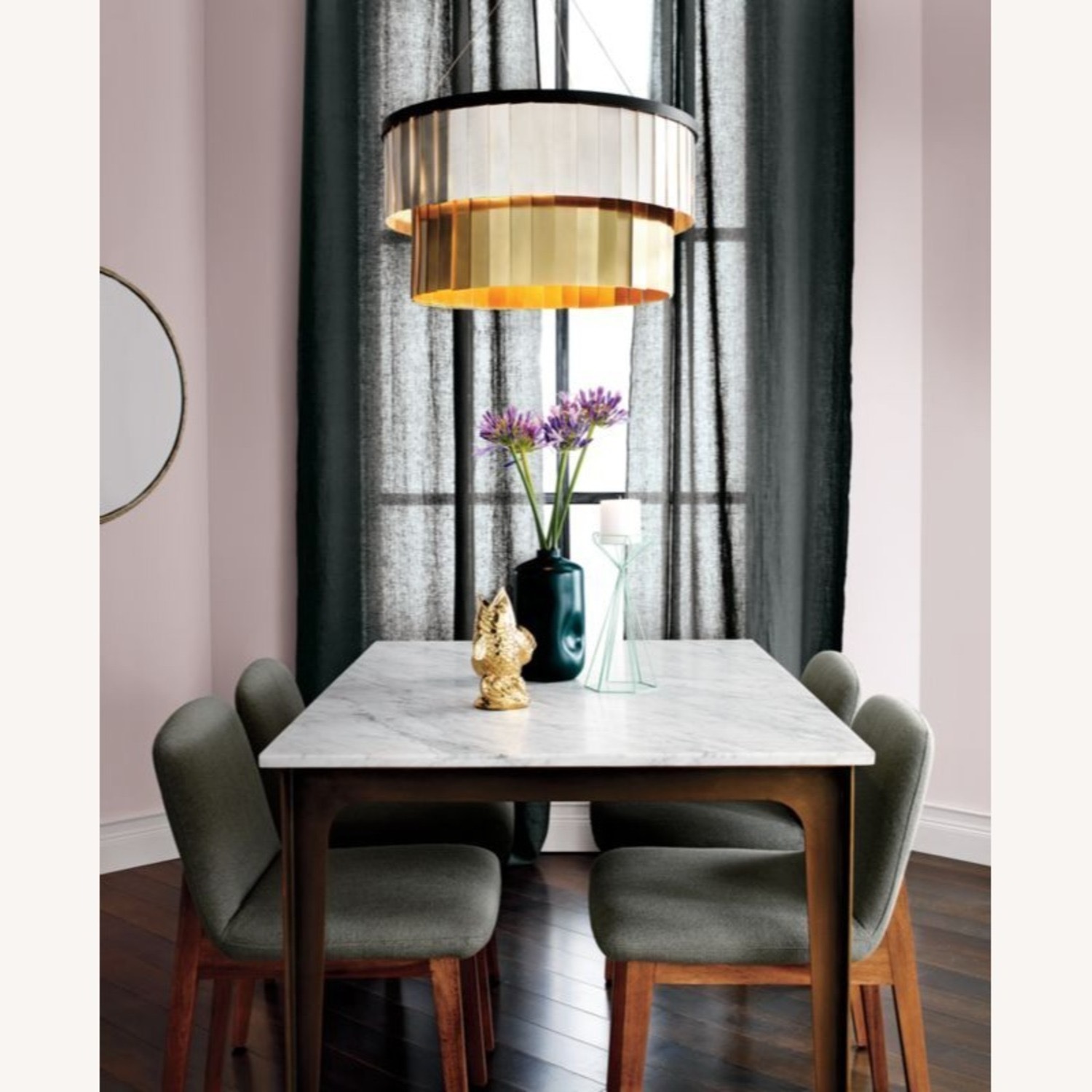 CB2 Paradigm 54" Carrara Marble Brass Dining Table - image-5