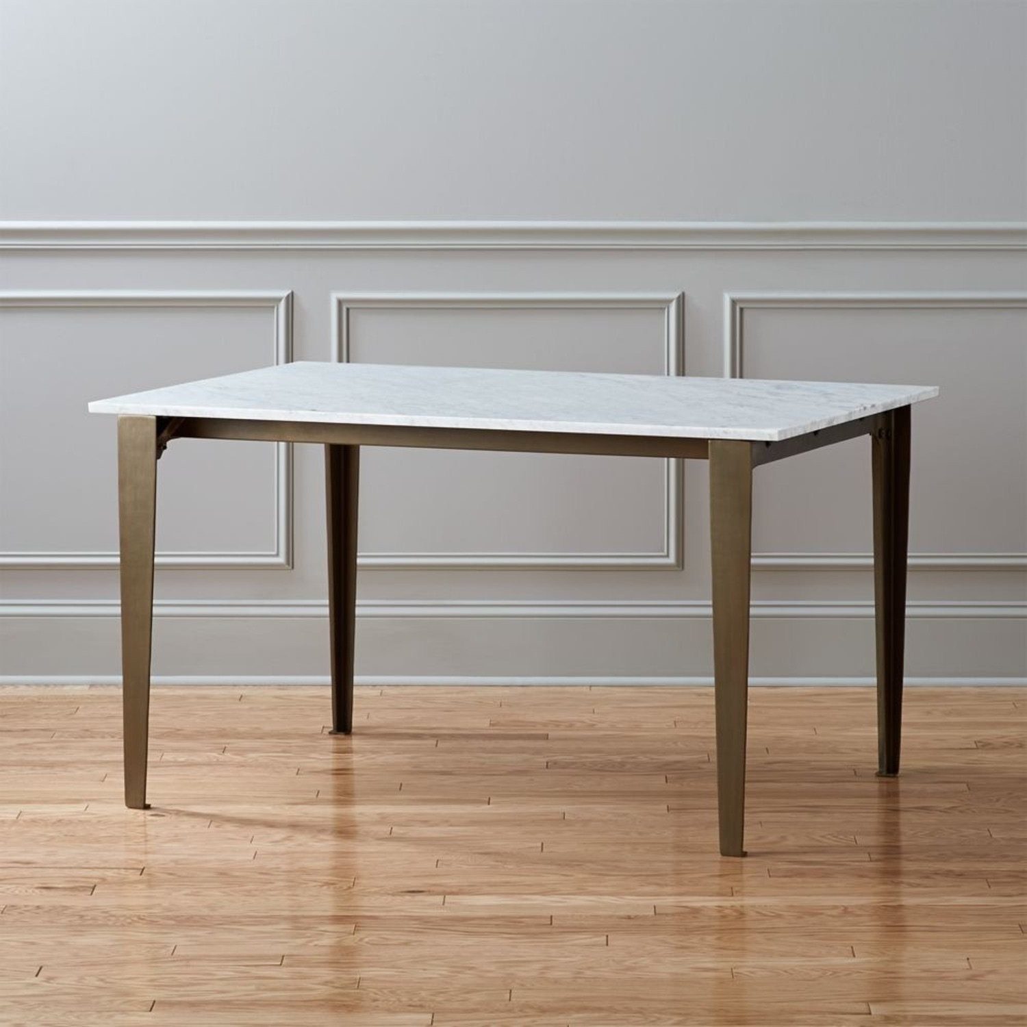 CB2 Paradigm 54" Carrara Marble Brass Dining Table - image-7