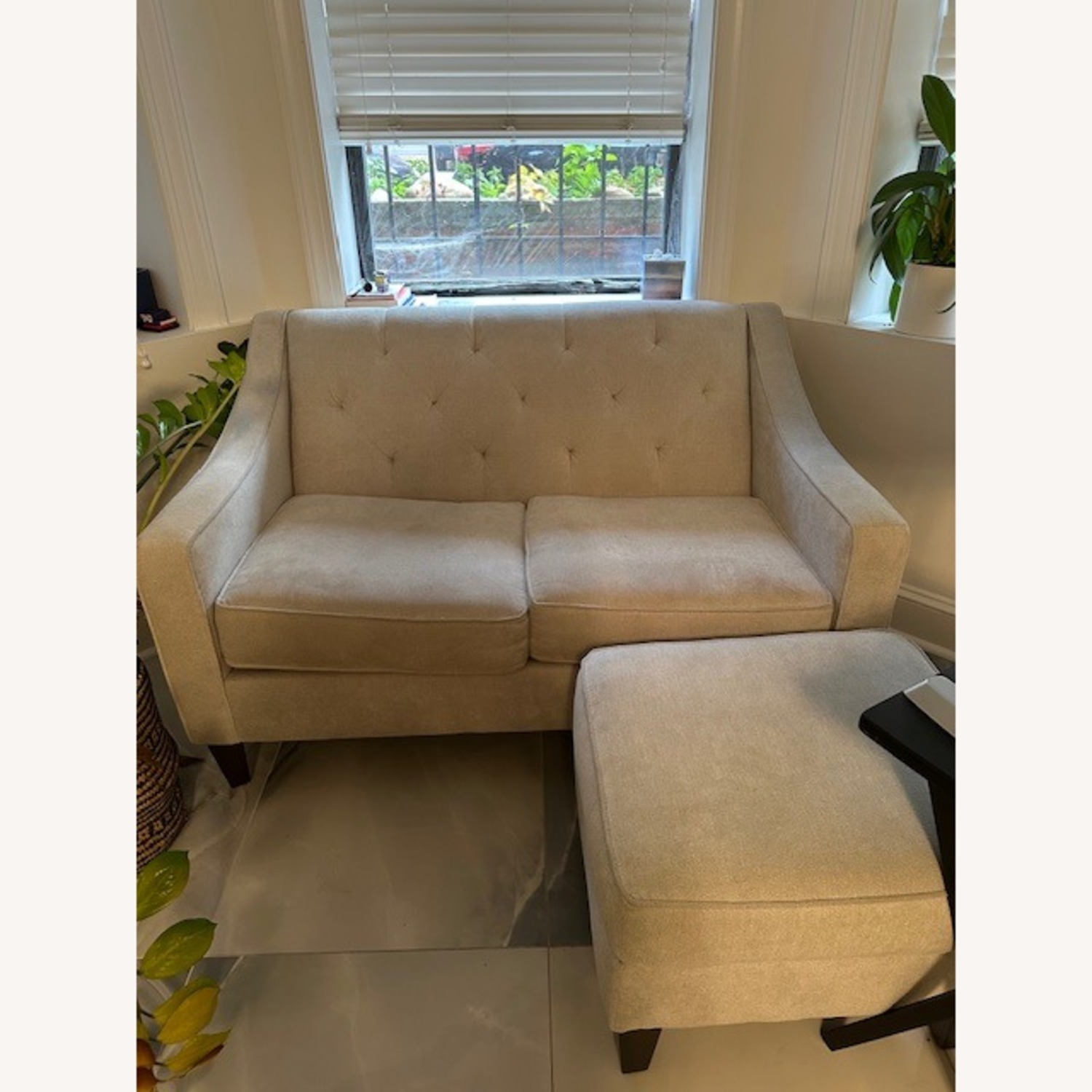 Macy's Loveseat with Footstool, Blue Fabric- - image-2