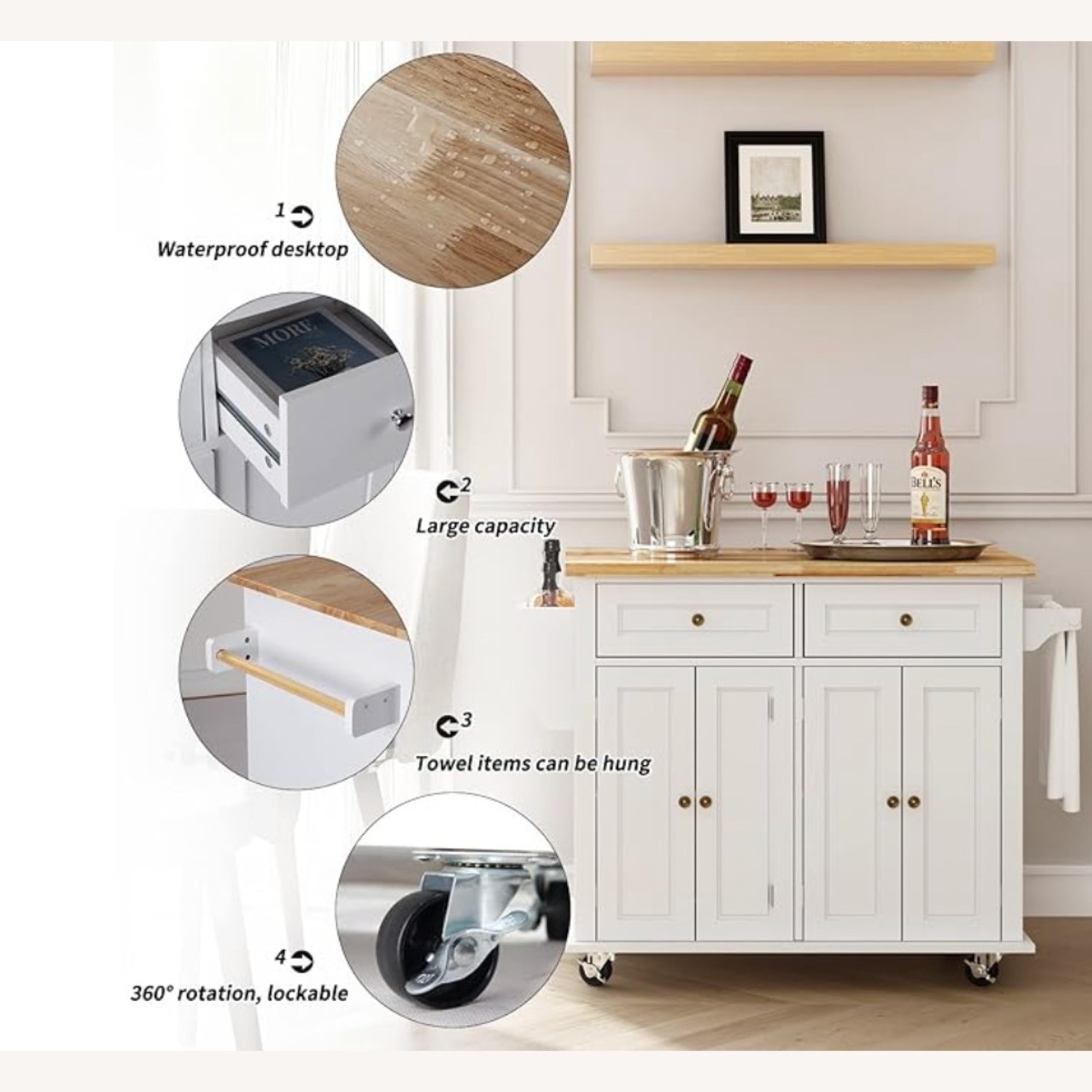 Amazon Sogesgame White Wood Kitchen Island - image-3