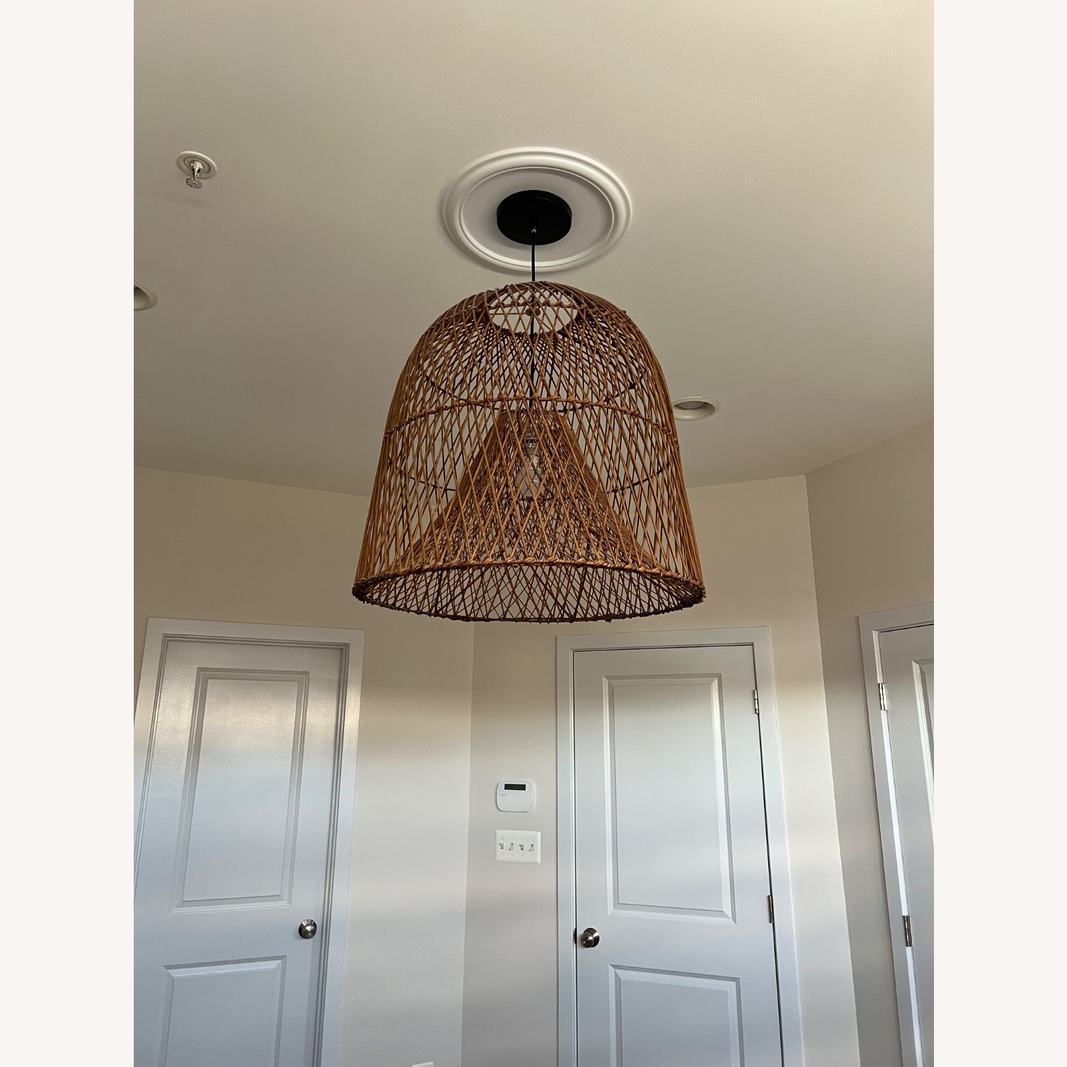 Crate & Barrel Dark Brown Wood Ceiling Lamp - image-1