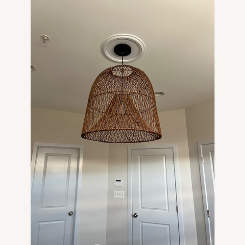 Used Crate & Barrel Dark Brown Wood Ceiling Lamp for sale on AptDeco