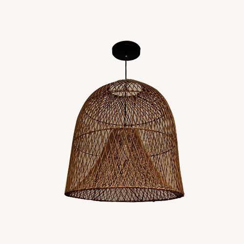 Used Crate & Barrel Dark Brown Wood Ceiling Lamp for sale on AptDeco