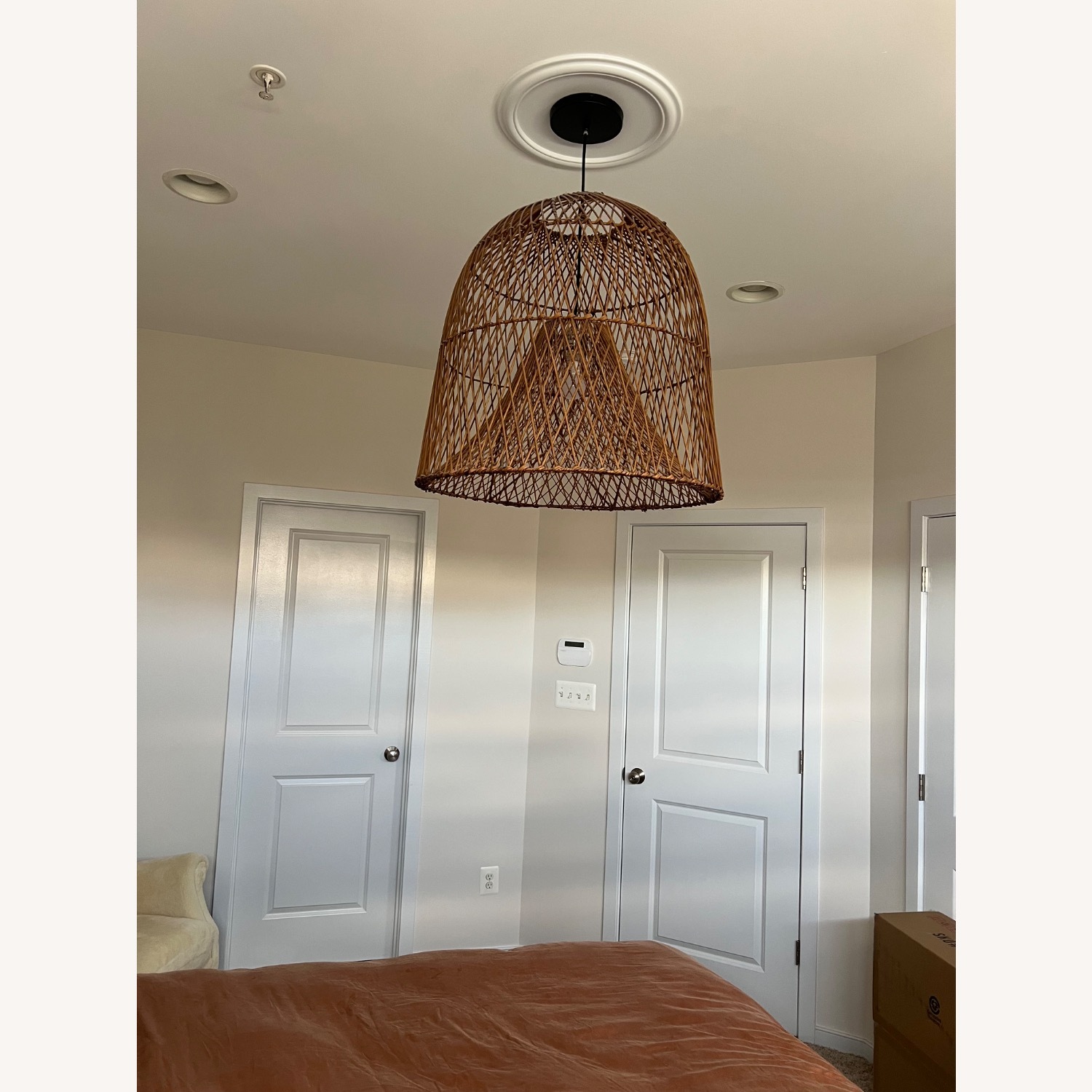 Crate & Barrel Dark Brown Wood Ceiling Lamp - image-2