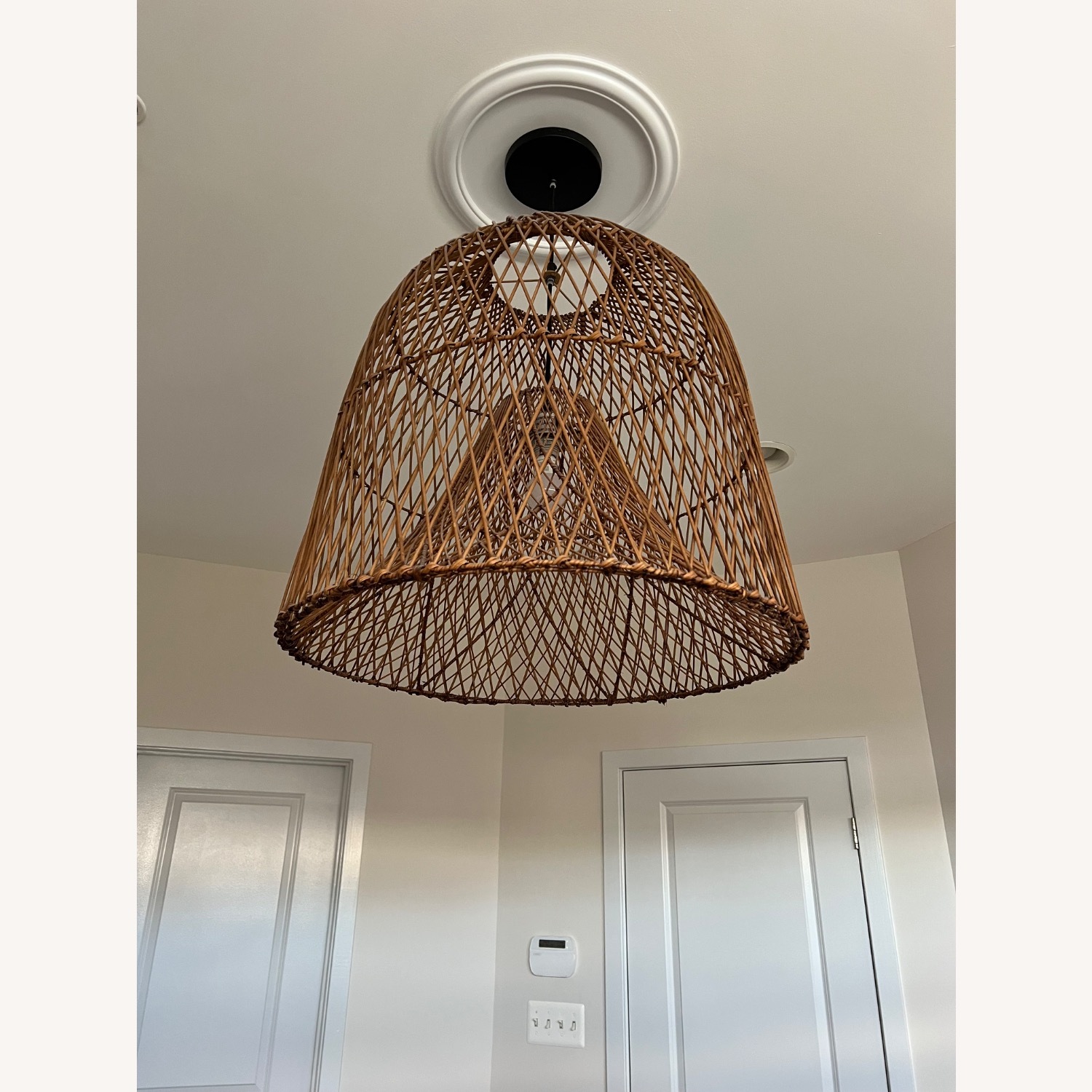 Crate & Barrel Dark Brown Wood Ceiling Lamp - image-3
