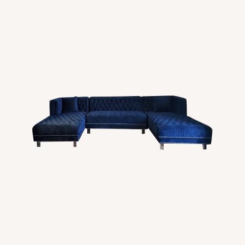 Used Home Meridian Blue Velvet 3+ Piece Sectional for sale on AptDeco