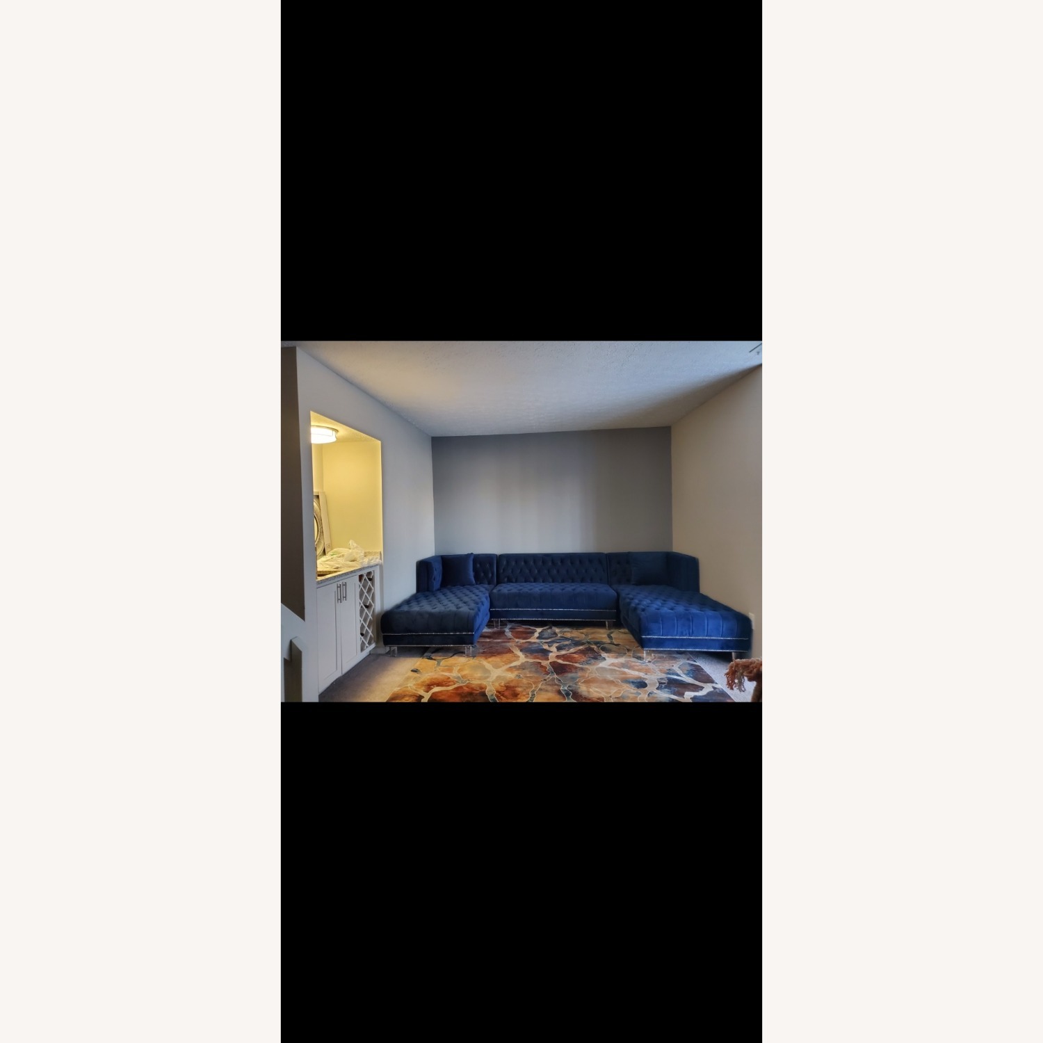 Home Meridian Blue Velvet 3+ Piece Sectional - image-2