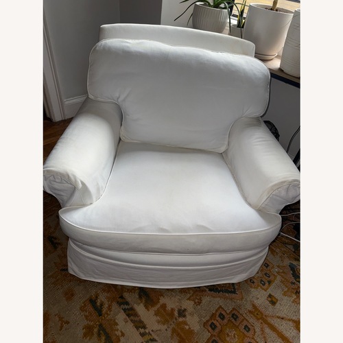 Used Vintage/Antique White Linen Chair and a Half for sale on AptDeco