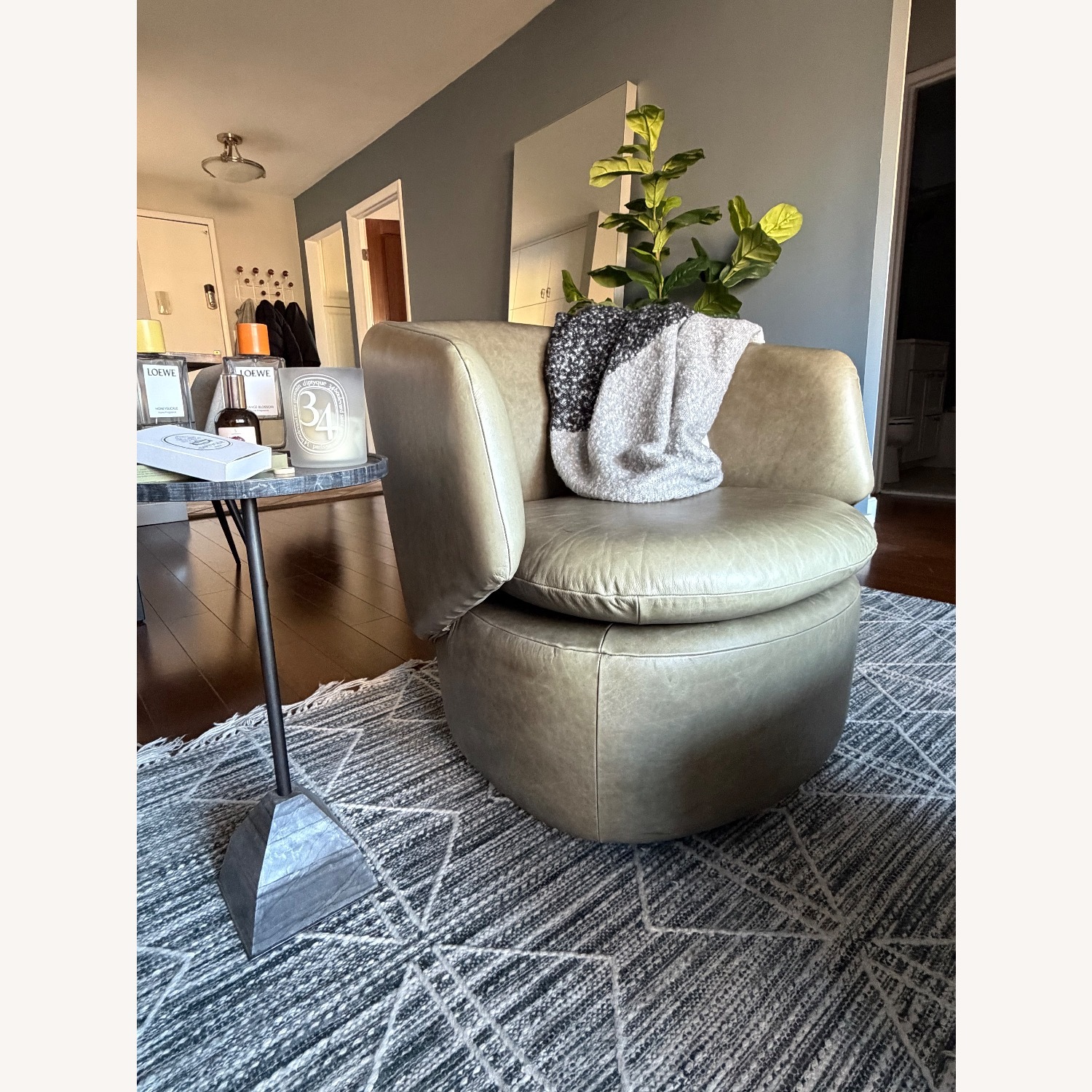 West Elm Crescent Leather Swivel Chair - image-2