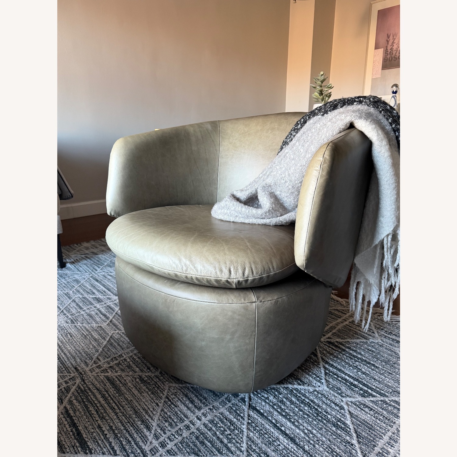 West Elm Crescent Leather Swivel Chair - image-3