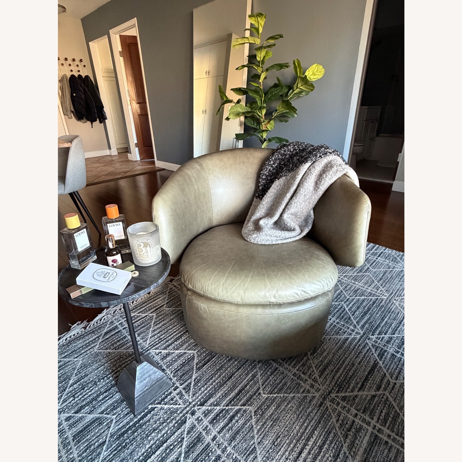 West Elm Crescent Leather Swivel Chair - image-1