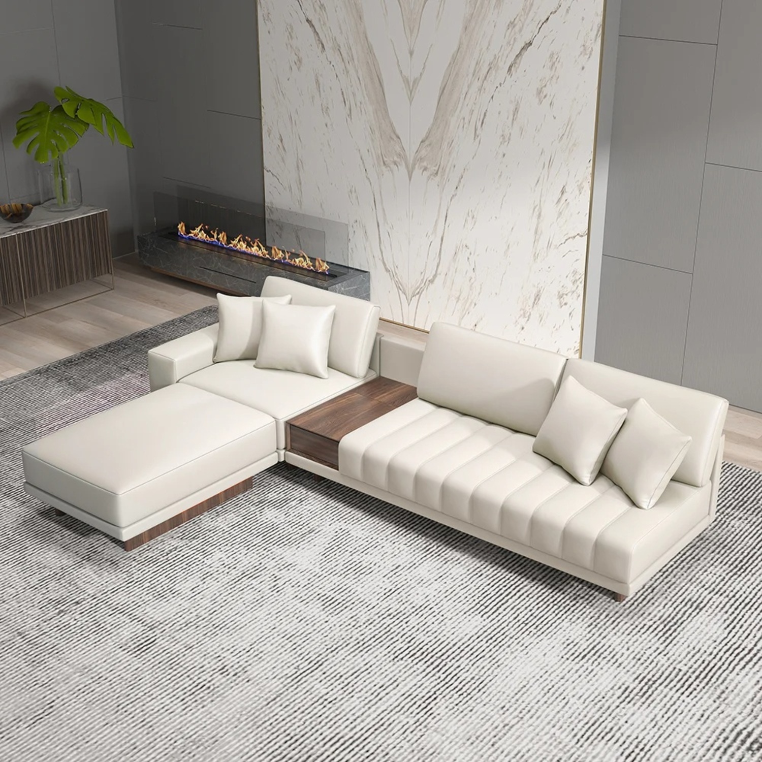 White Faux Leather 3+ Piece Sectional - image-4