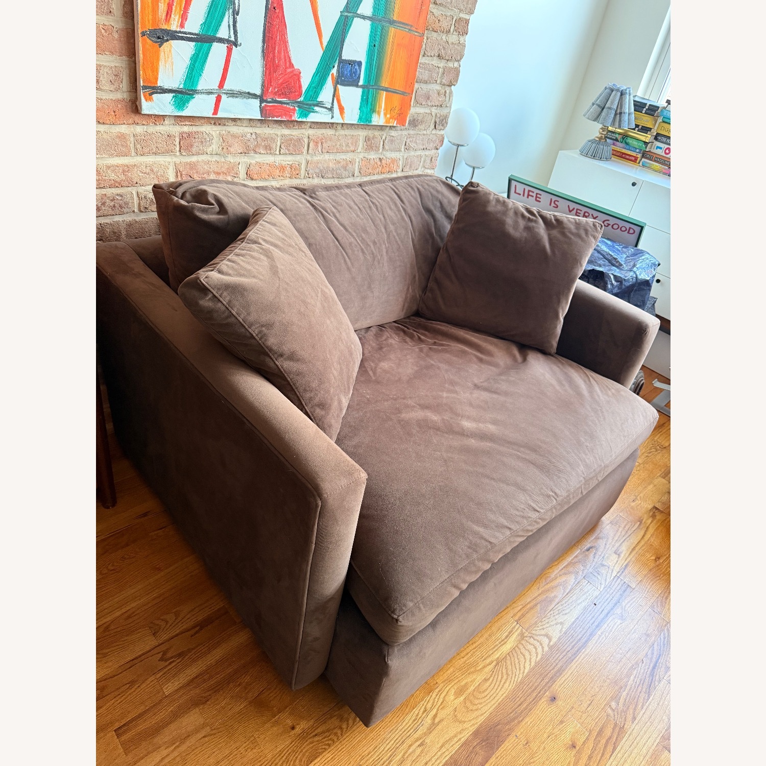 Crate & Barrel Dark Brown Chair and a Half - image-3