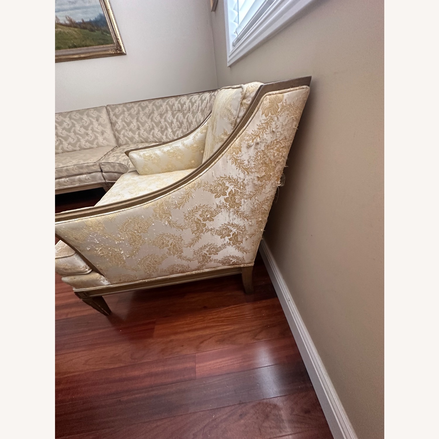 Vintage/Antique Light Brown Fabric 3+ Seater Sofa - image-2