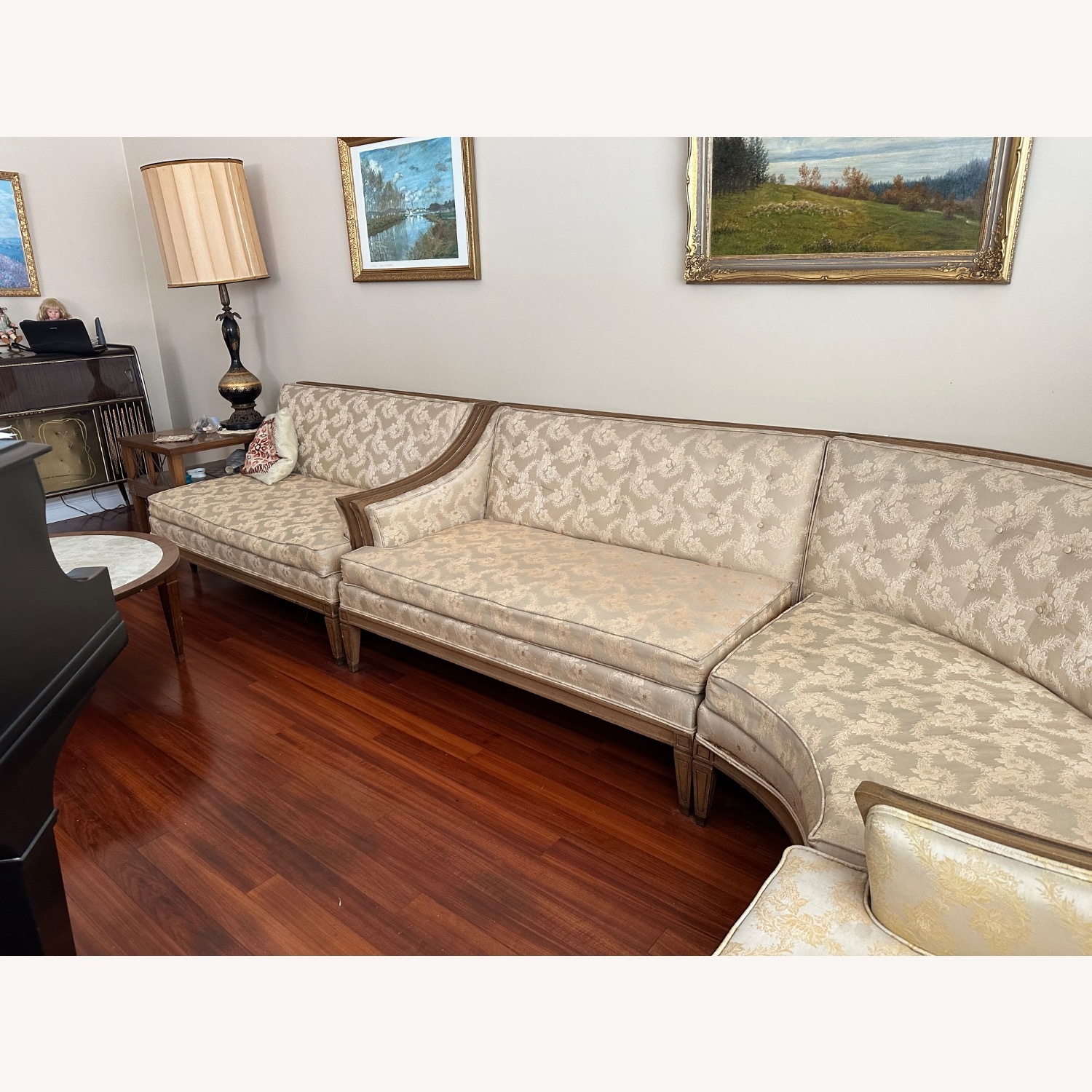 Vintage/Antique Light Brown Fabric 3+ Seater Sofa - image-1