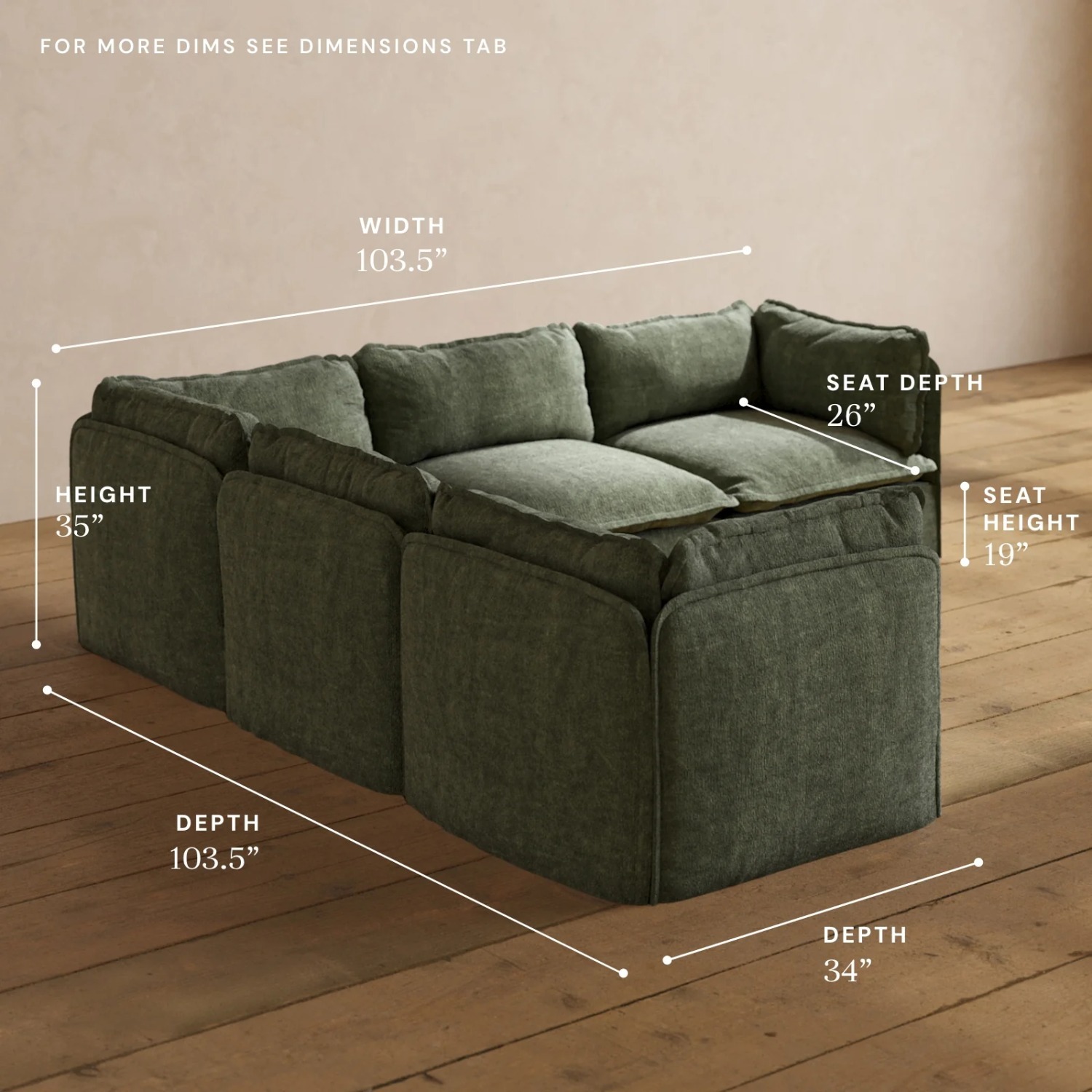Anabei Modular Performance 5 Seater in Willow - AptDeco