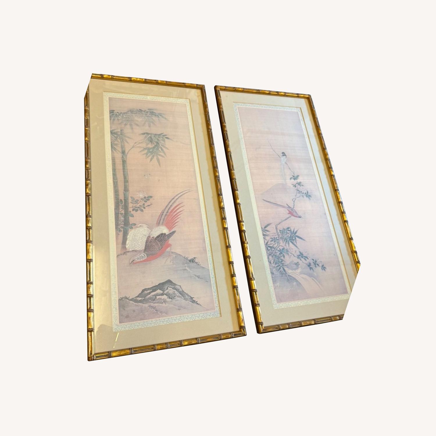 Vintage Asian Chinese Art Birds Print Duo - image-0