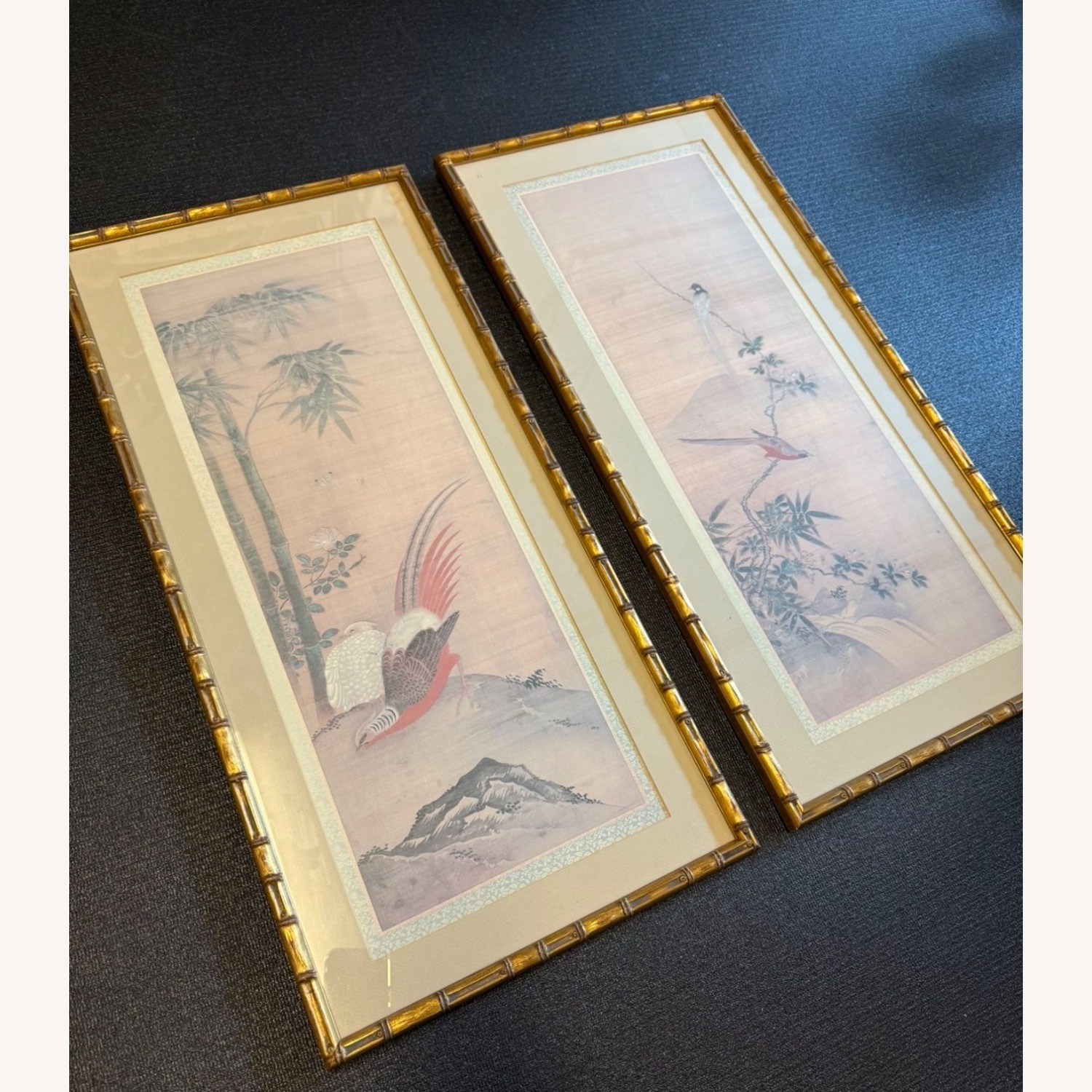 Vintage Asian Chinese Art Birds Print Duo - image-1