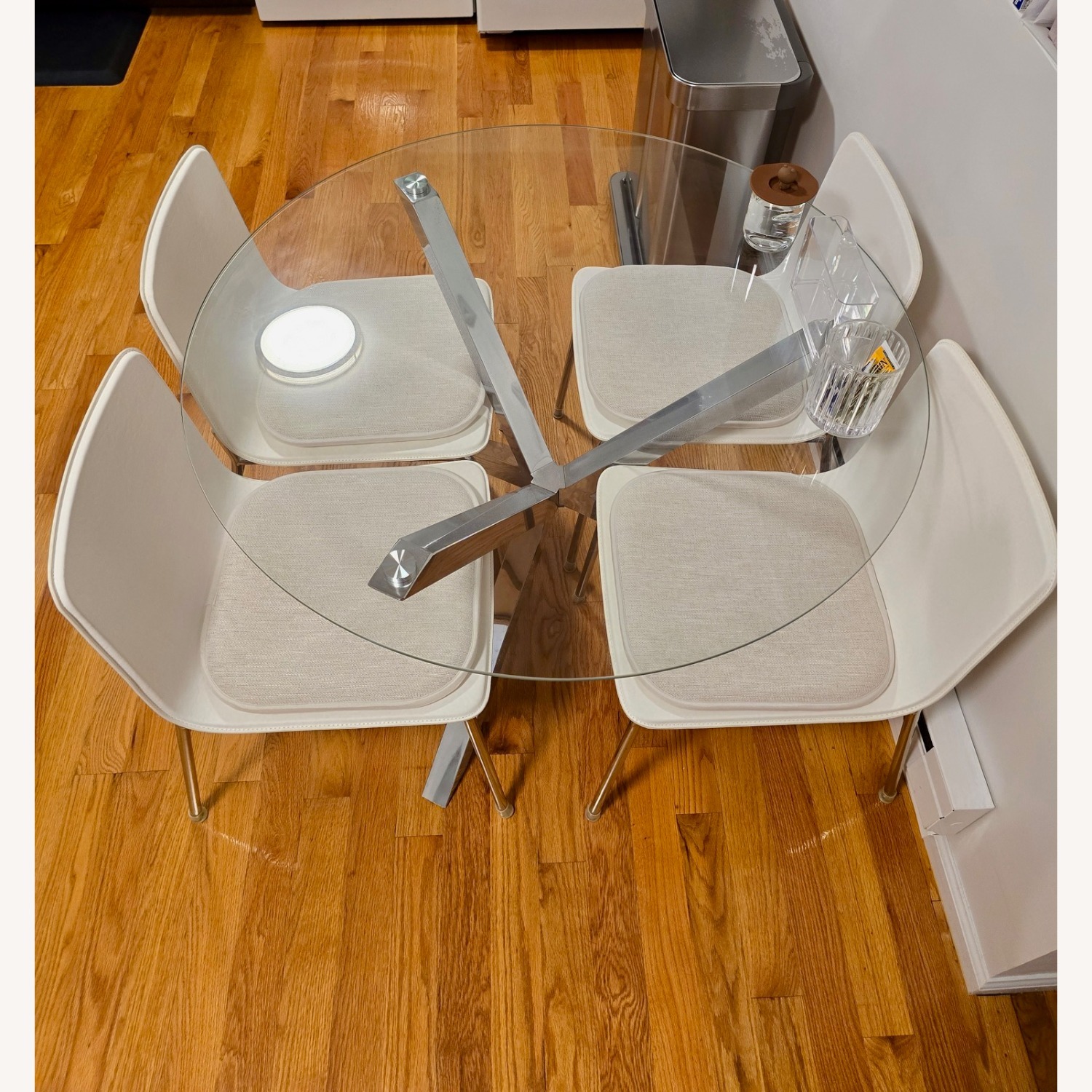 CB2 White Leather Dining Chairs - image-2