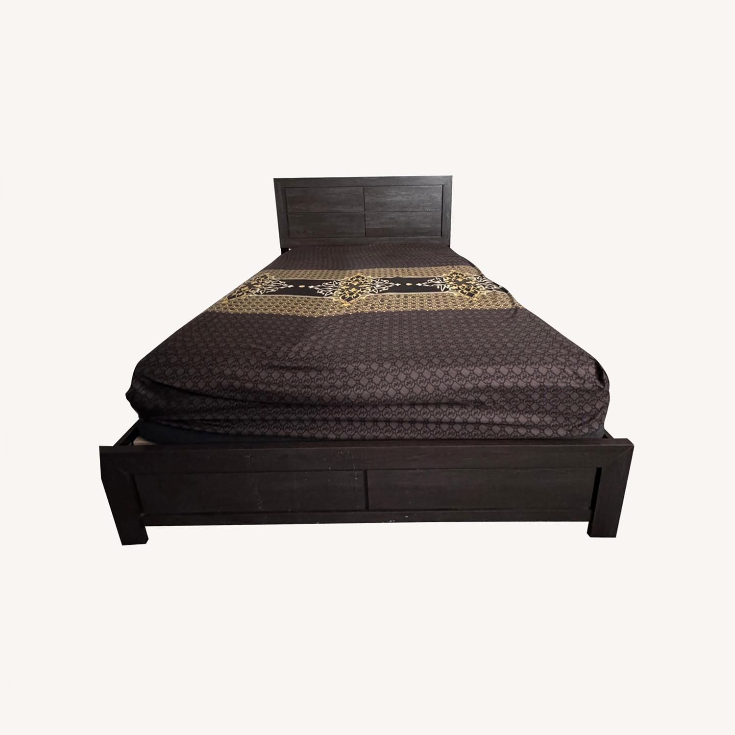 Raymour & Flanigan Dark Brown Wood Queen Bed - image-0