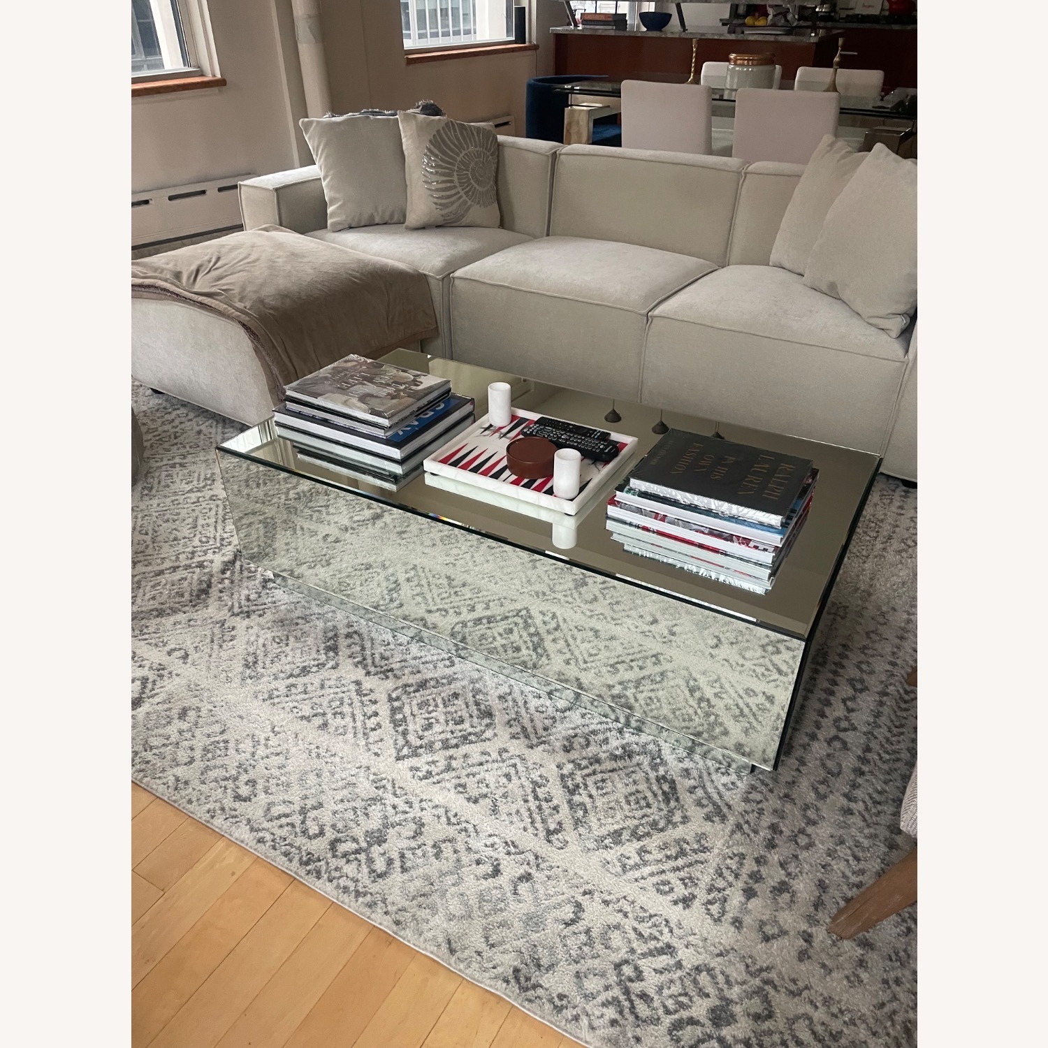West Elm Geo Silver Mirrored Glass Coffee Table - image-2