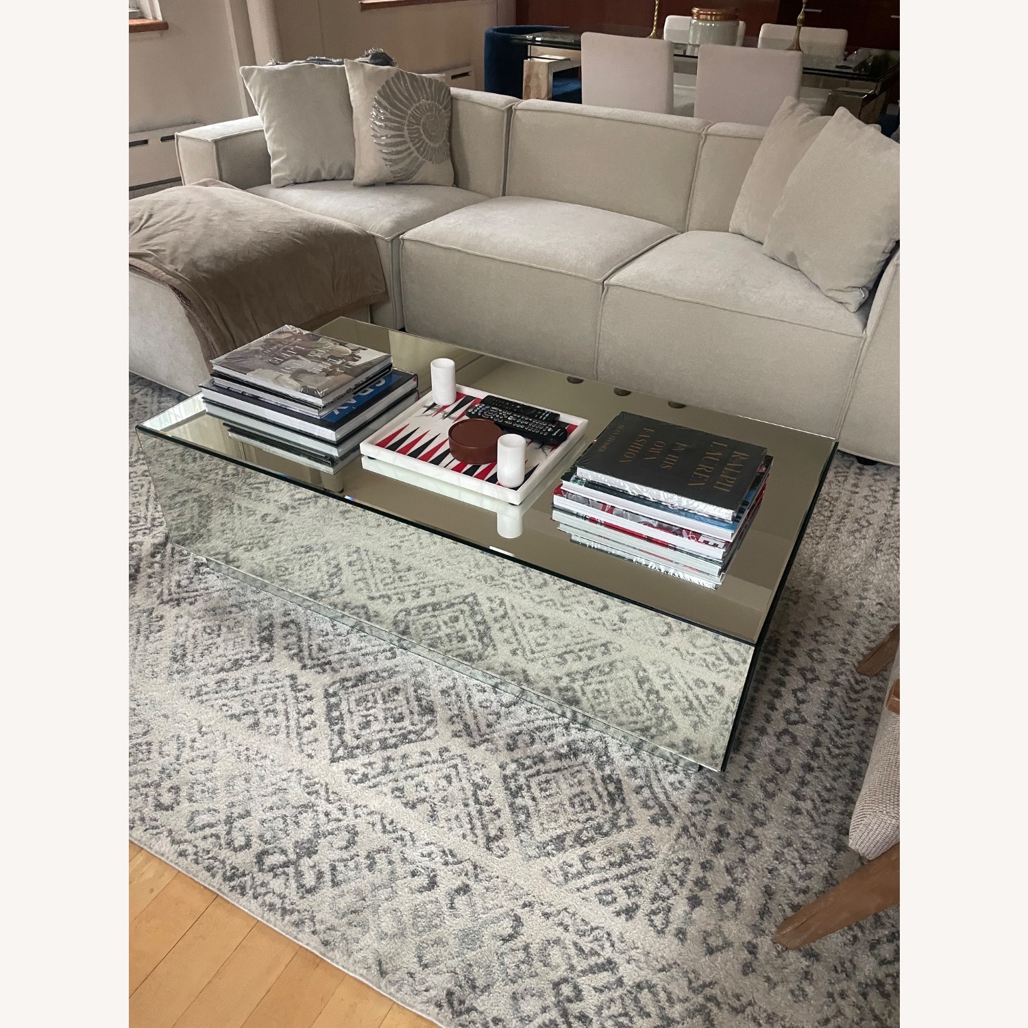 West Elm Geo Silver Mirrored Glass Coffee Table - image-1