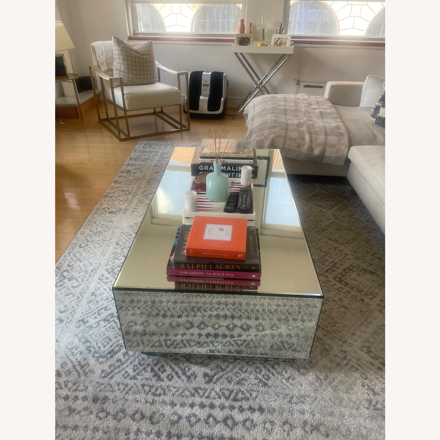 West Elm Geo Silver Mirrored Glass Coffee Table - image-6