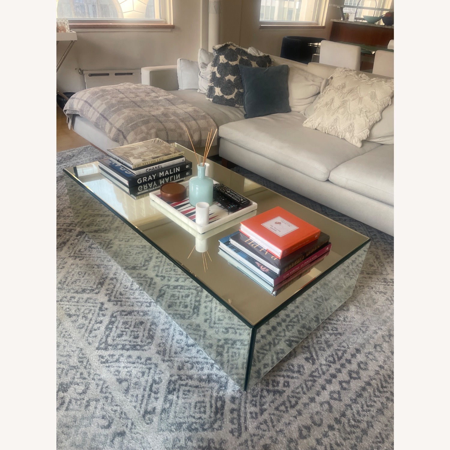 West Elm Geo Silver Mirrored Glass Coffee Table - image-5