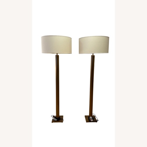 Used RH Brass Floor Lamps with Linen Shades - Set of 2 for sale on AptDeco