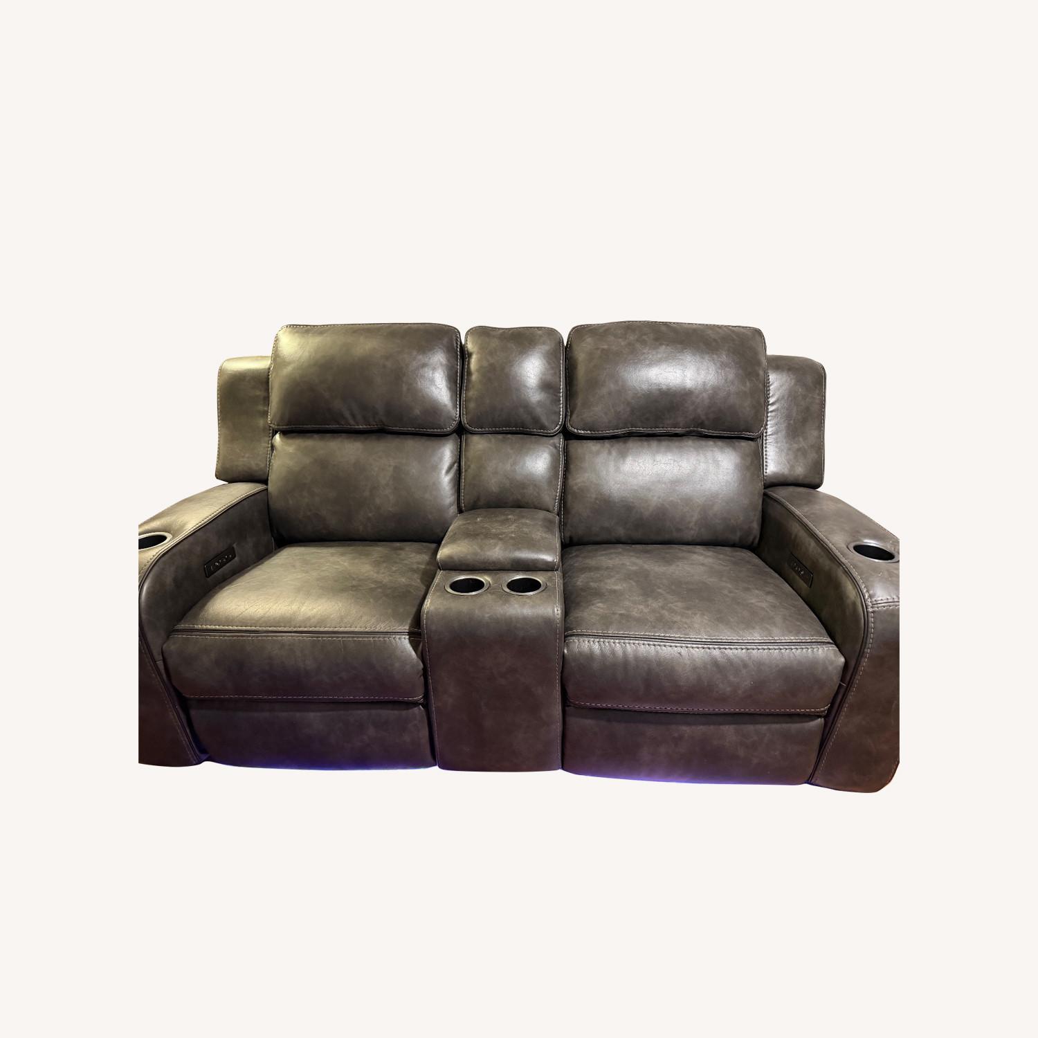 Broyhill Furniture Dark Gray Leather Loveseat - image-0
