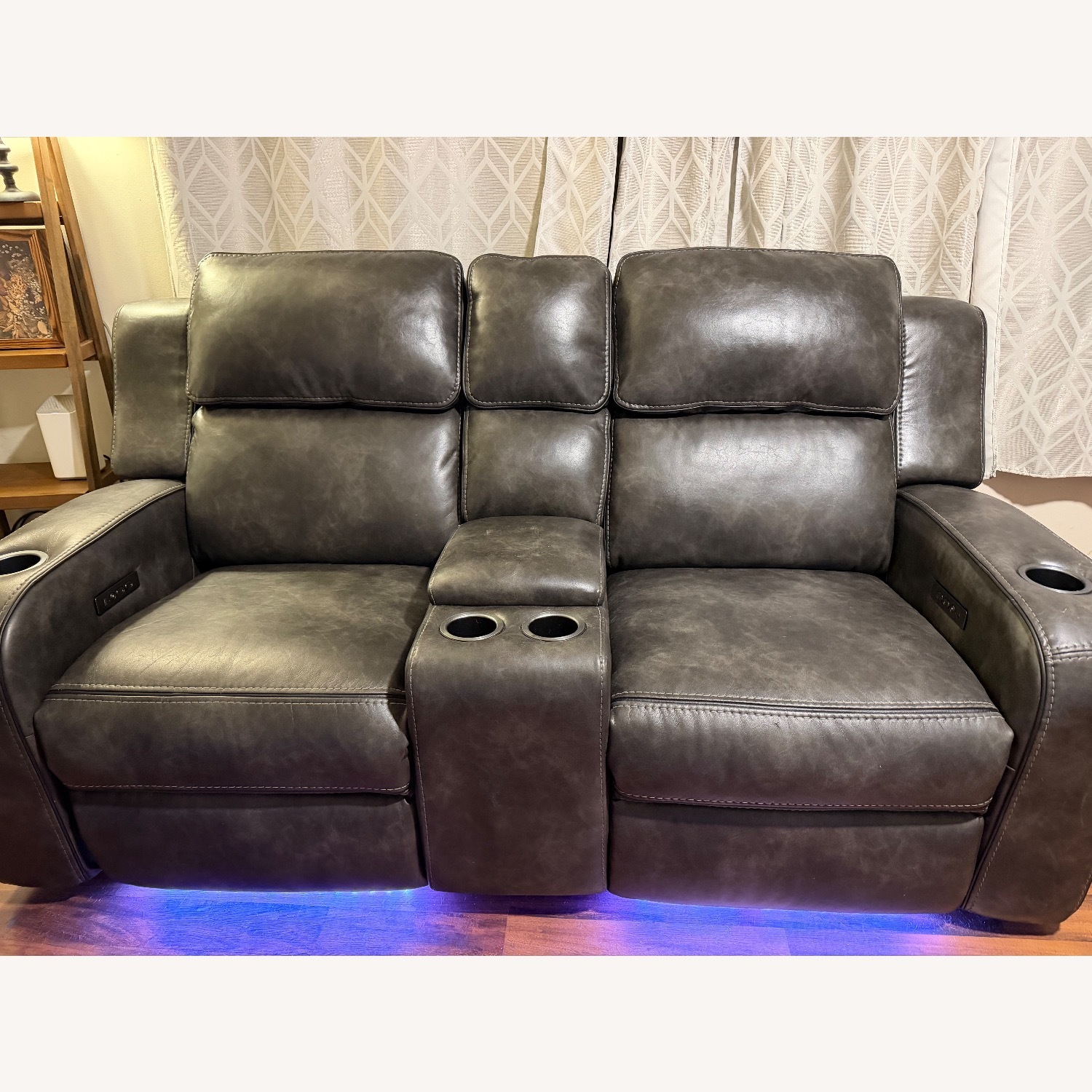 Broyhill Furniture Dark Gray Leather Loveseat - image-1