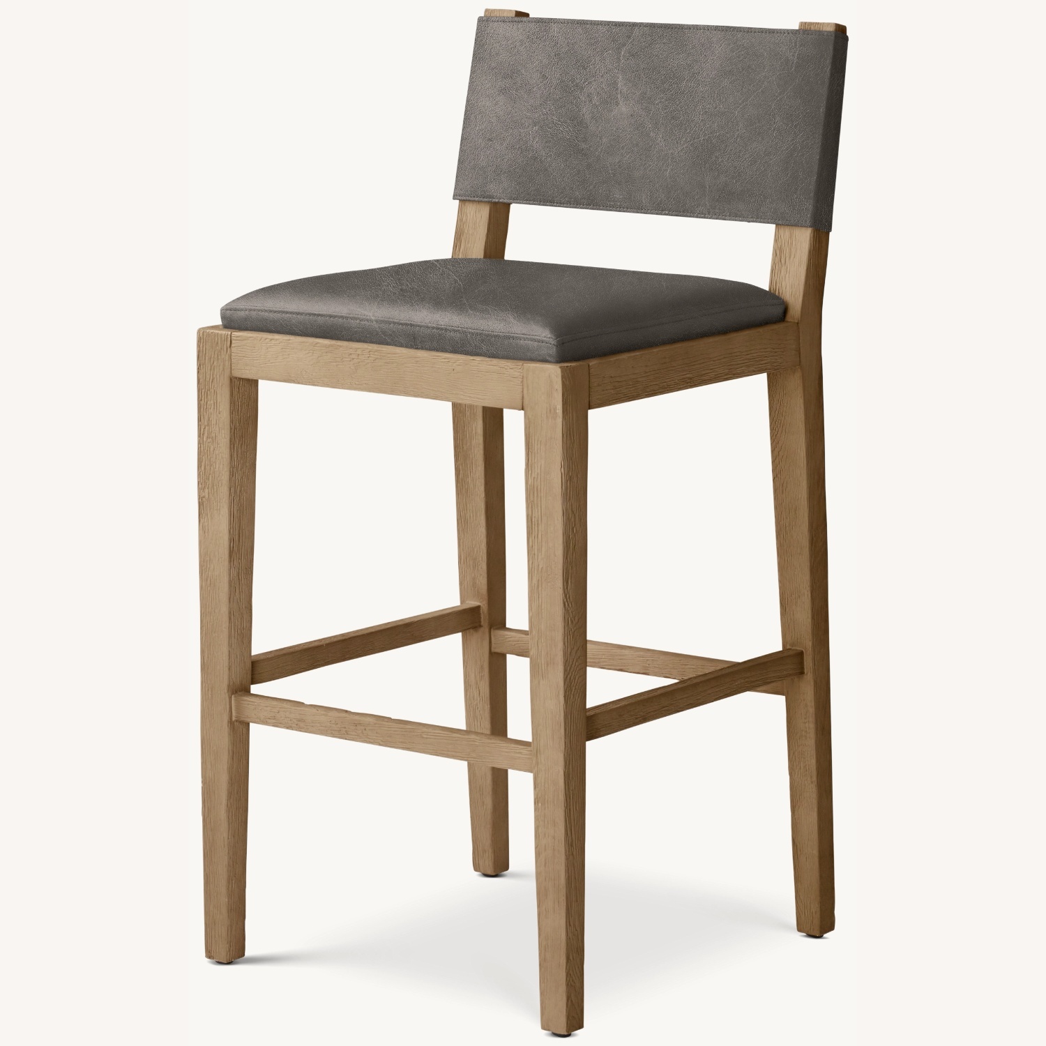 Restoration Hardware Saddle Light Gray Leather Stools - image-0