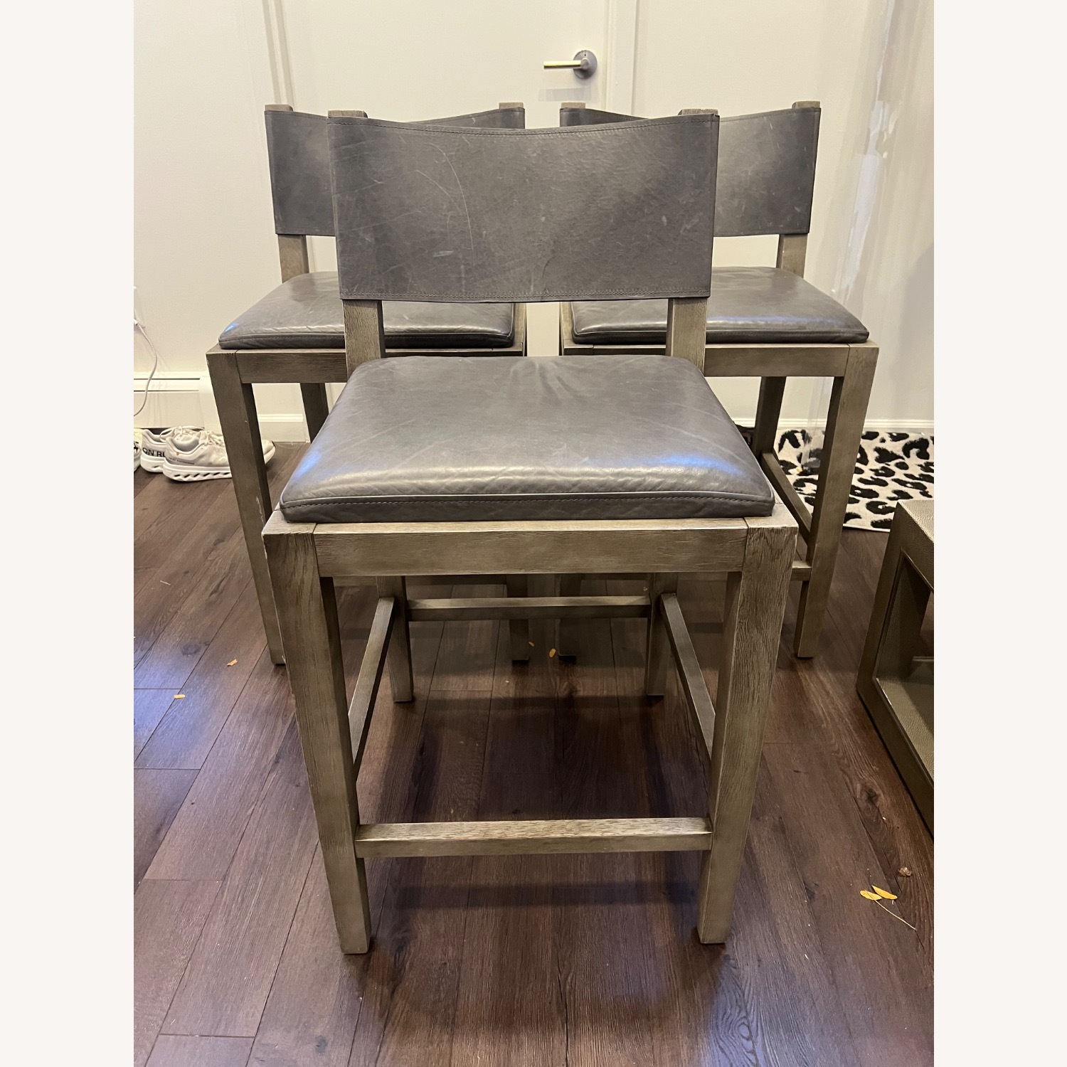 Restoration Hardware Saddle Light Gray Leather Stools - image-4