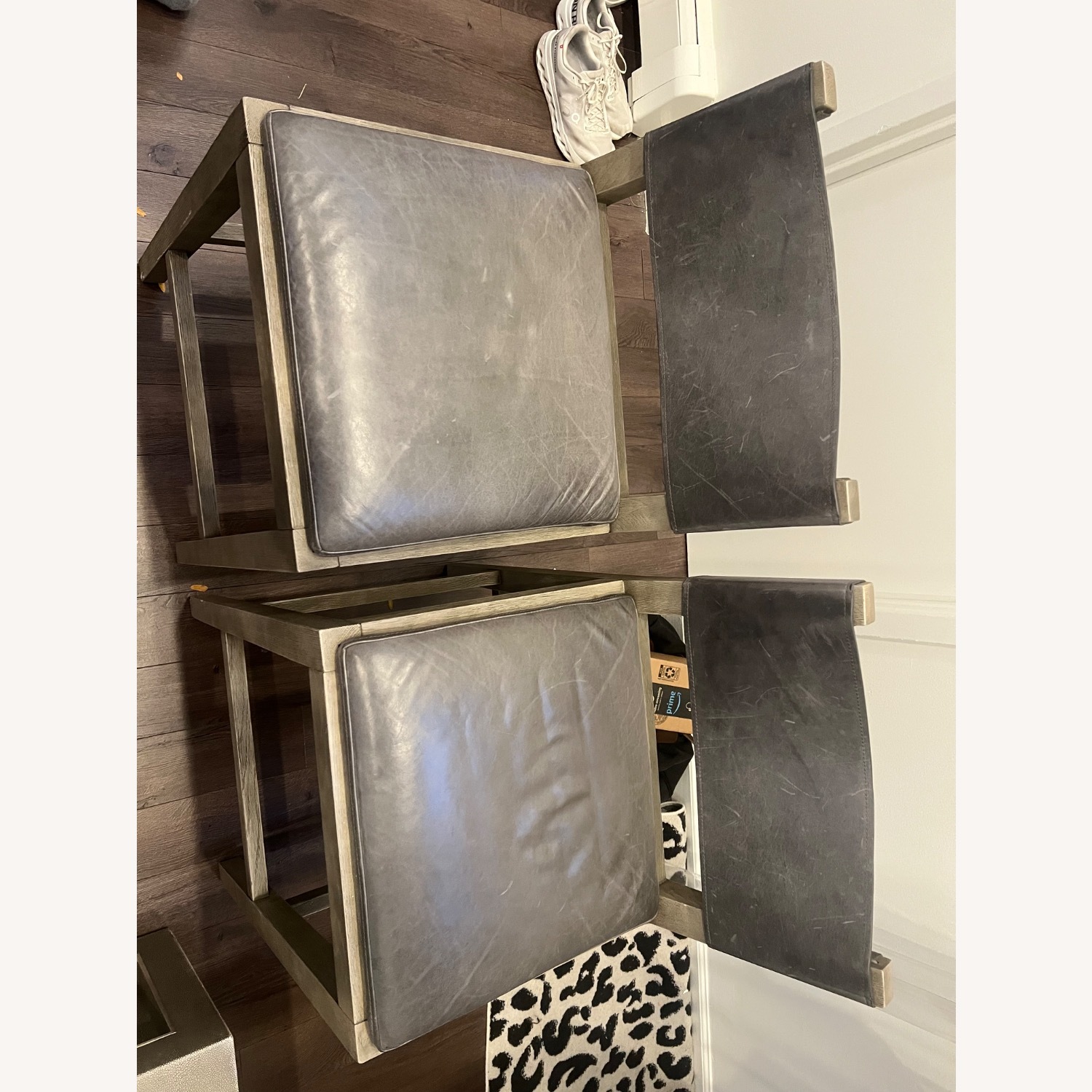 Restoration Hardware Saddle Light Gray Leather Stools - image-3