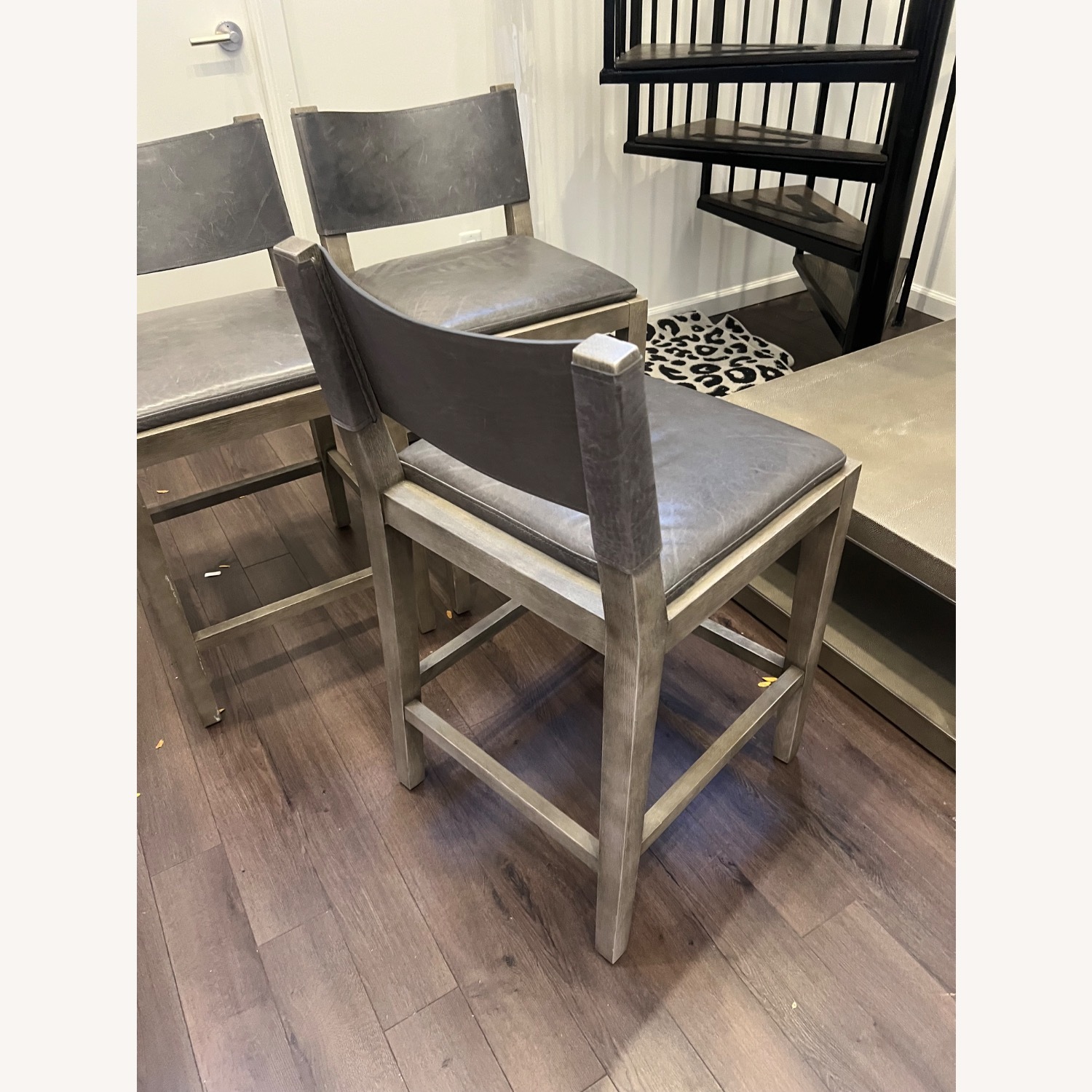 Restoration Hardware Saddle Light Gray Leather Stools - image-2