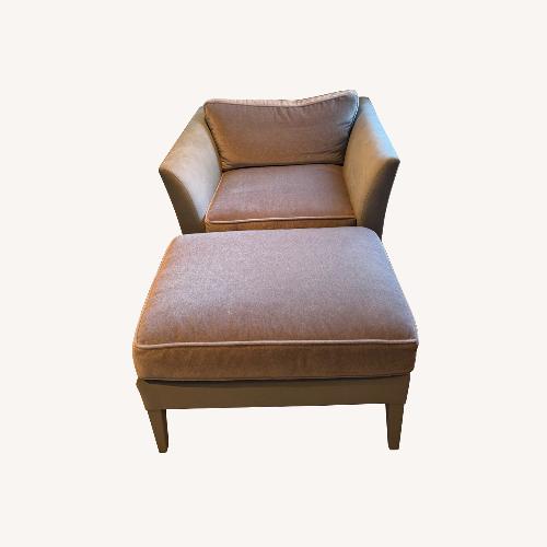 Used Ochre Light Gray Suede Accent Club Chair & Ottoman for sale on AptDeco
