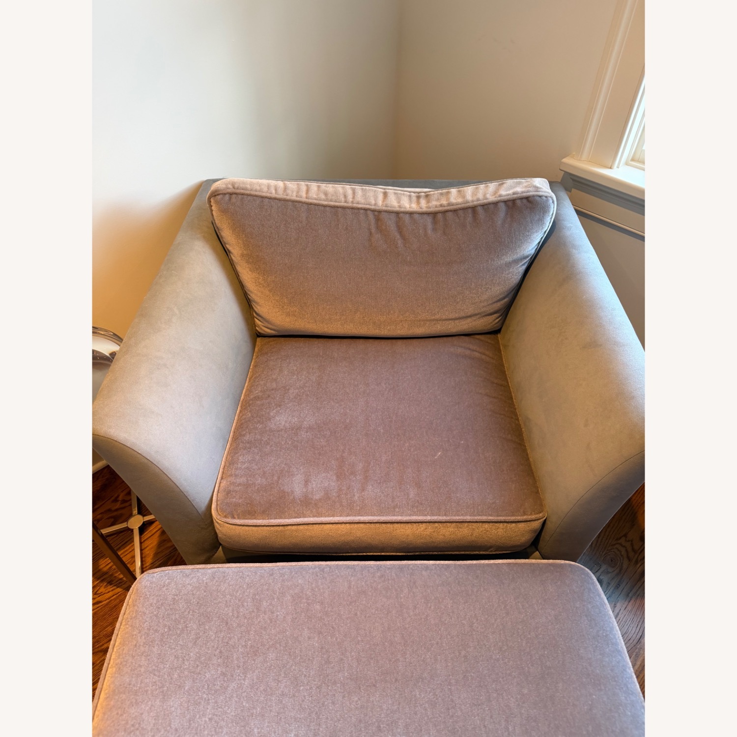 Ochre Light Gray Suede Accent Club Chair & Ottoman - image-5