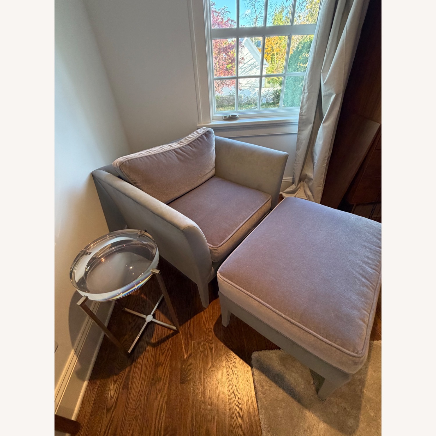 Ochre Light Gray Suede Accent Club Chair & Ottoman - image-3