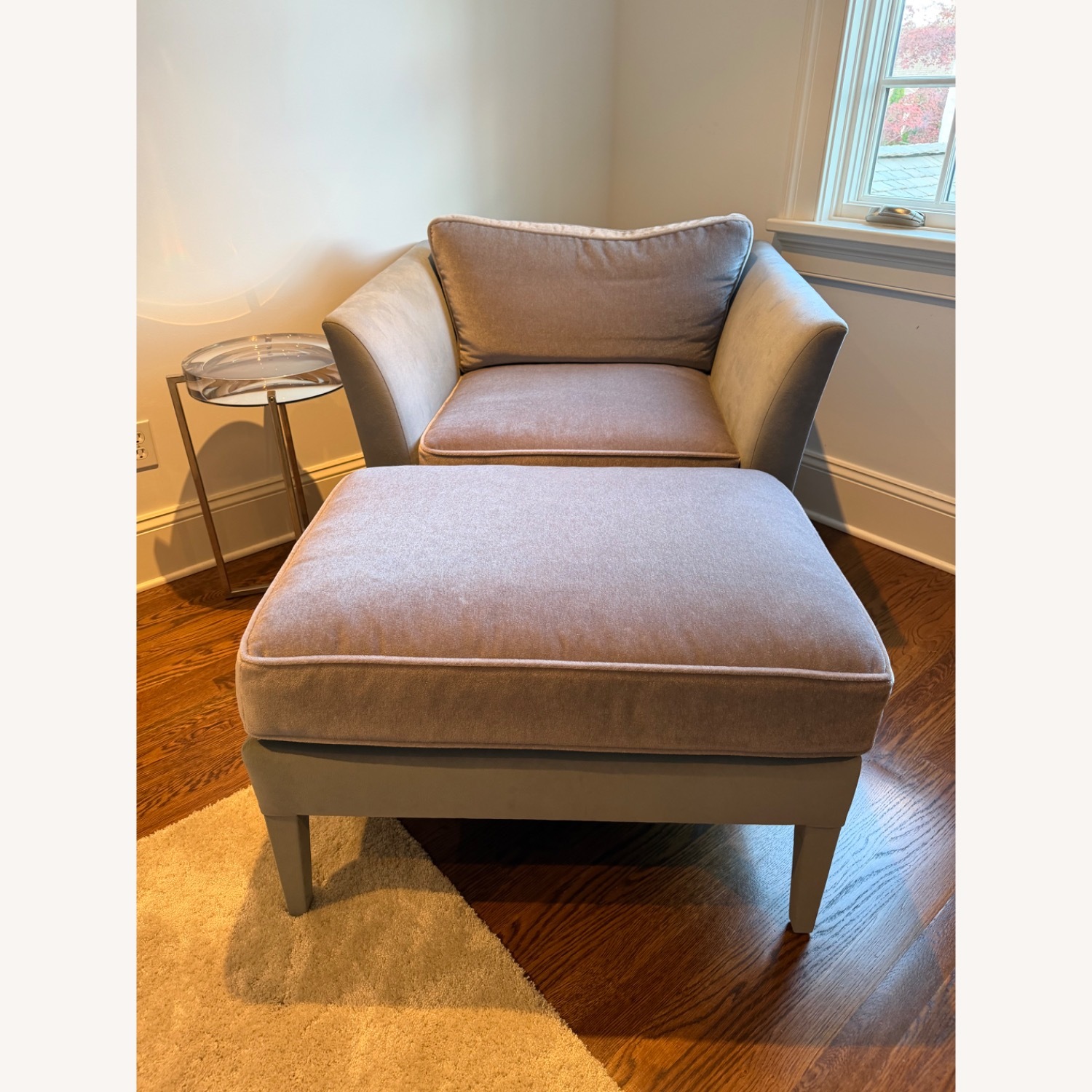 Ochre Light Gray Suede Accent Club Chair & Ottoman - image-1