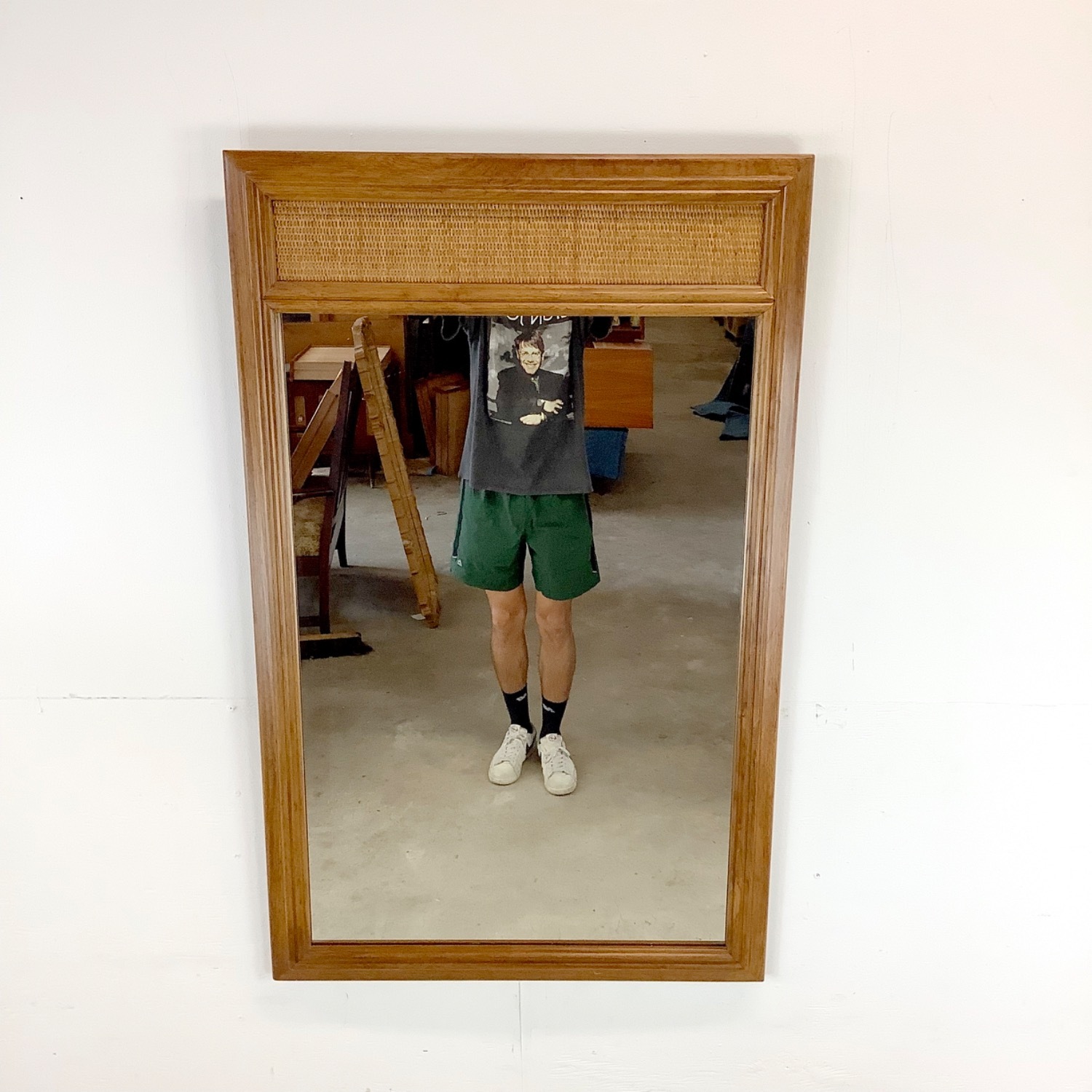 Vintage Drexel Wall Mirror W Cane Accent - image-11