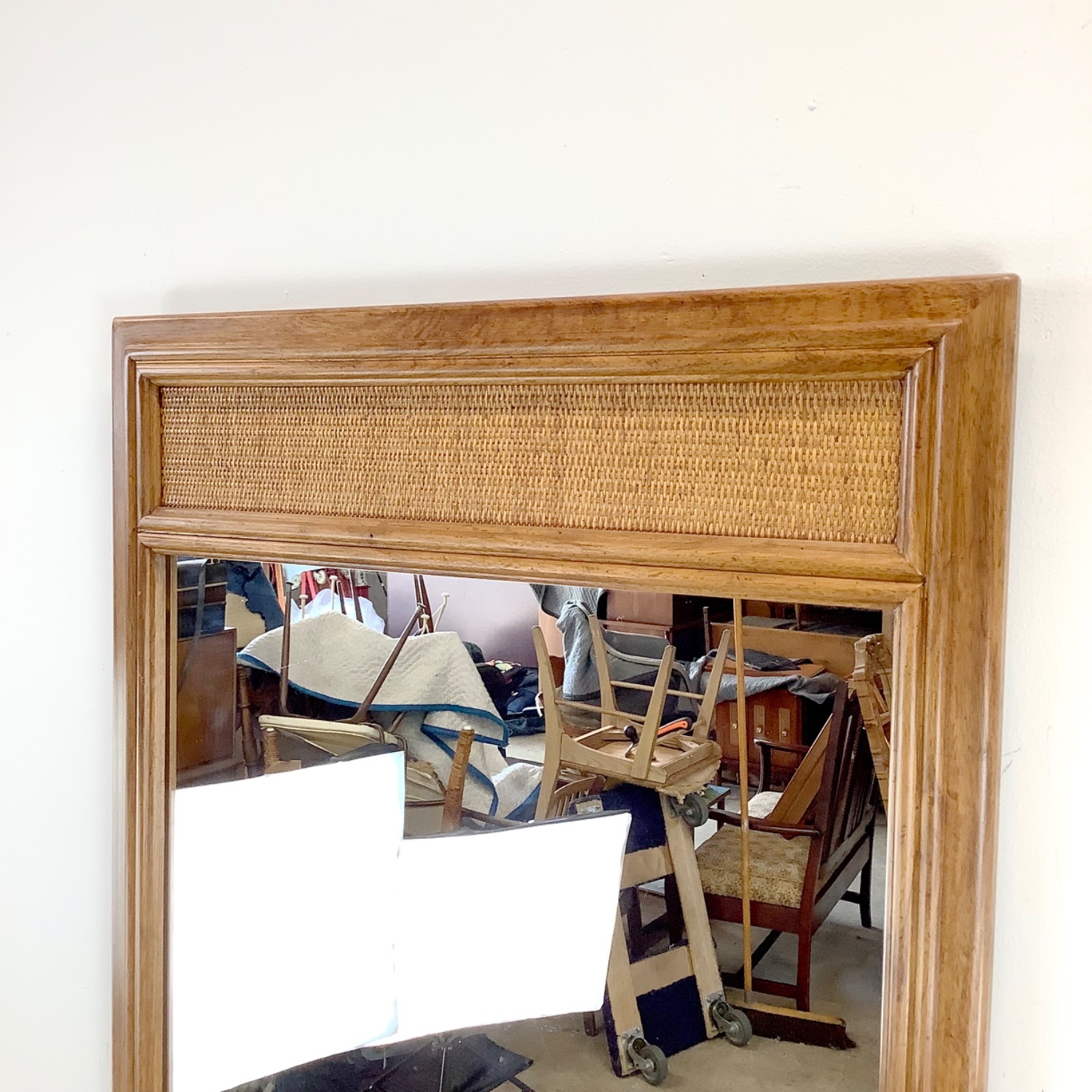 Vintage Drexel Wall Mirror W Cane Accent - image-5