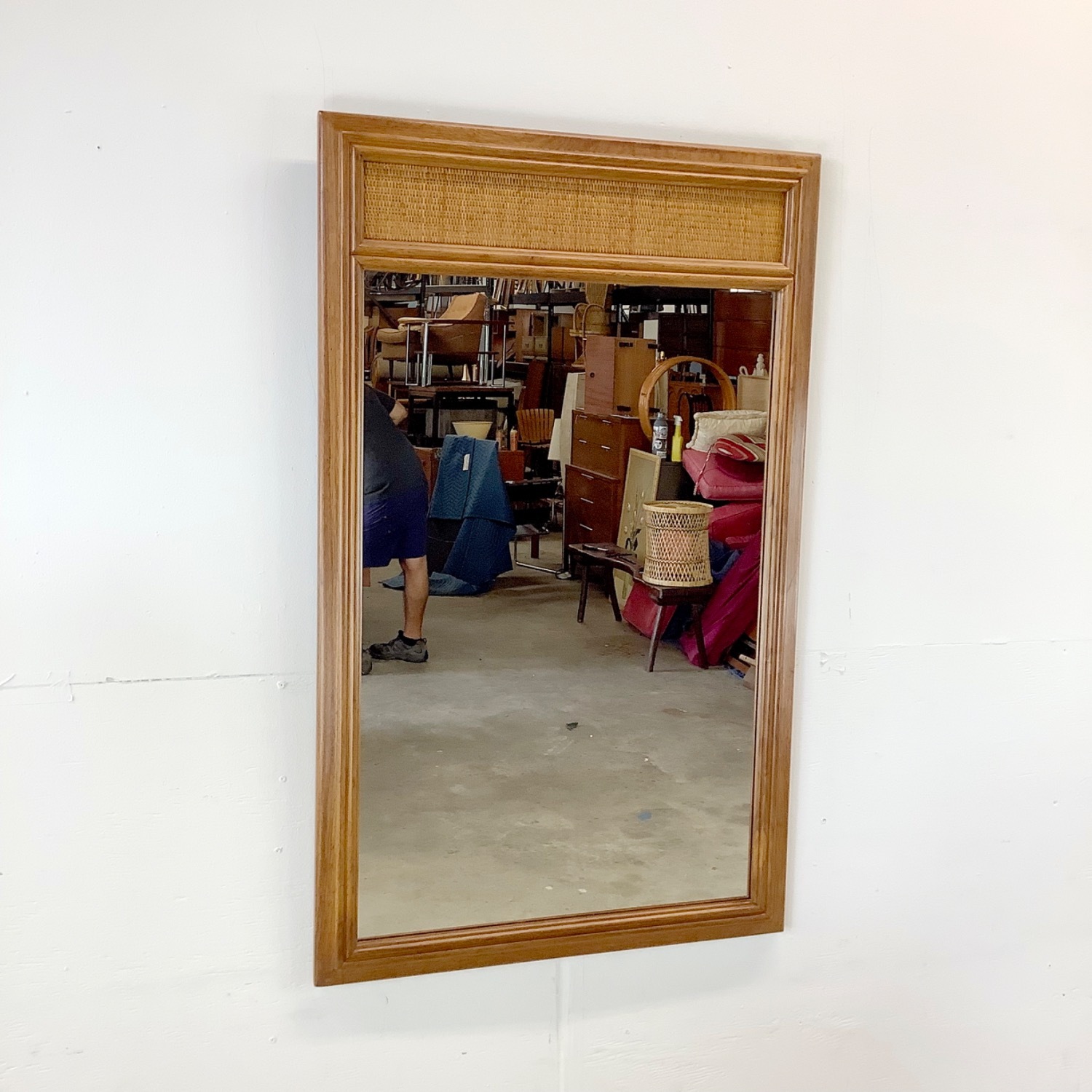Vintage Drexel Wall Mirror W Cane Accent - image-2