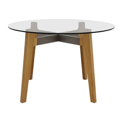 Used Crate & Barrel Brace Round Glass Table for sale on AptDeco
