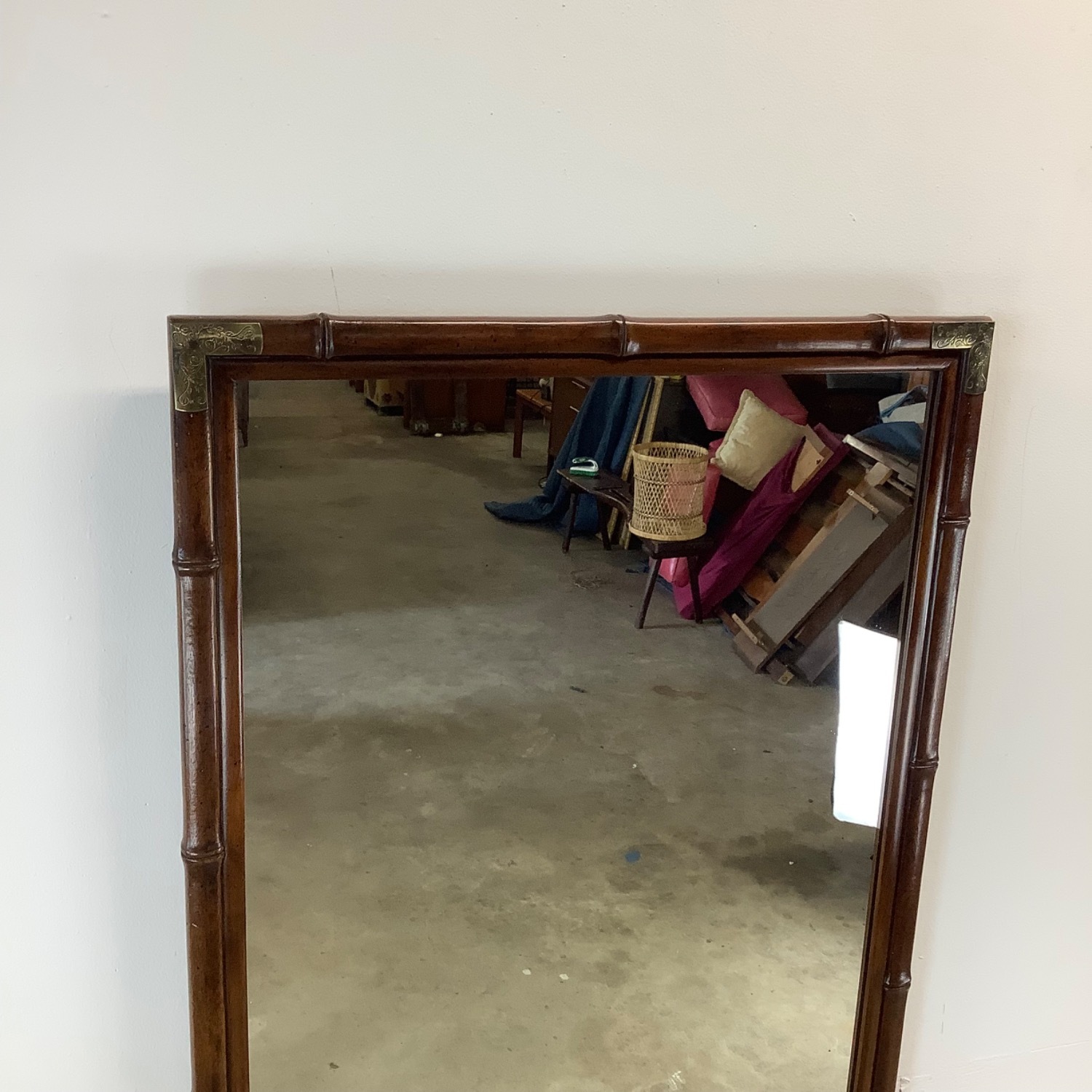 Vintage Campaign Wall Mirror Attr Henredon - image-4