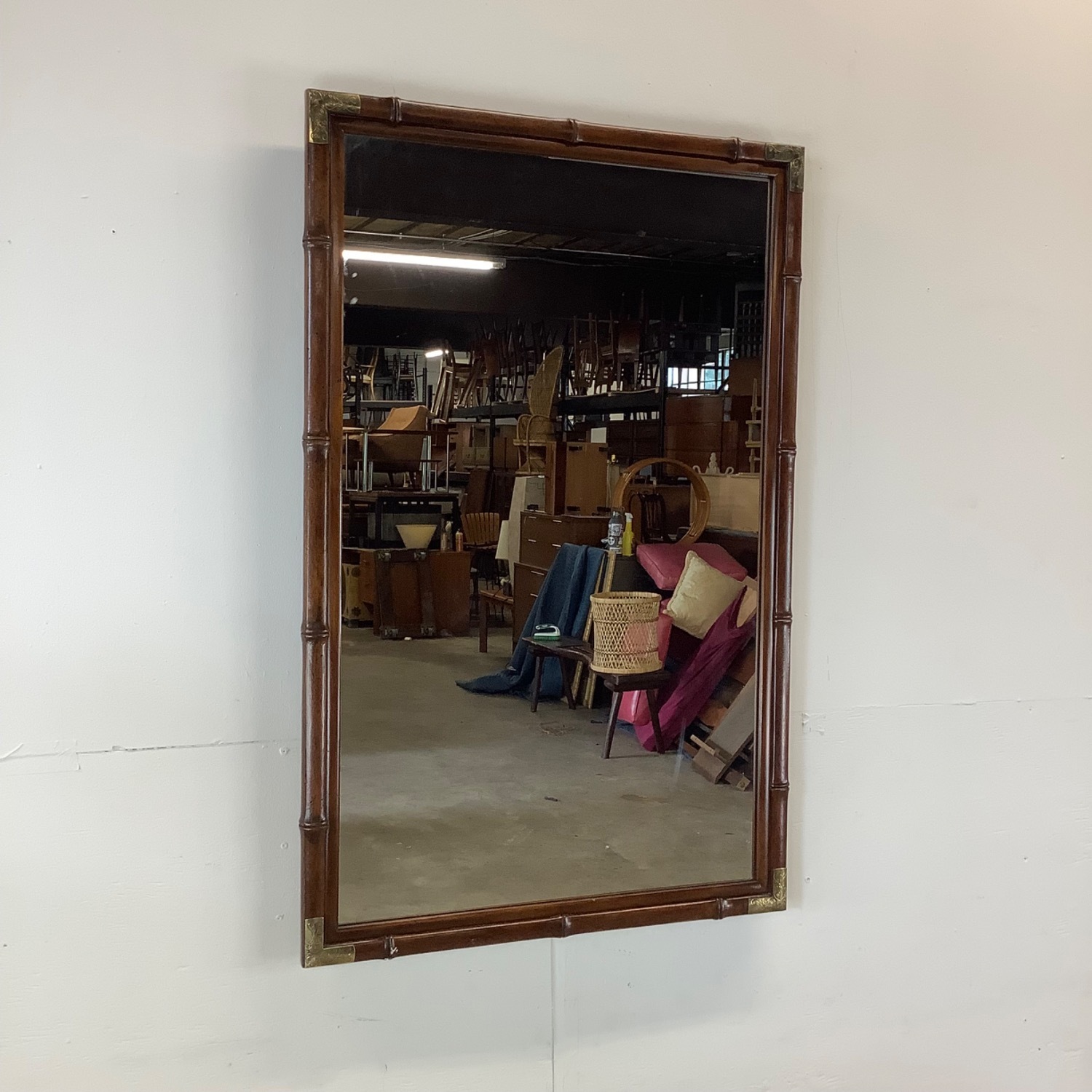 Vintage Campaign Wall Mirror Attr Henredon - image-2