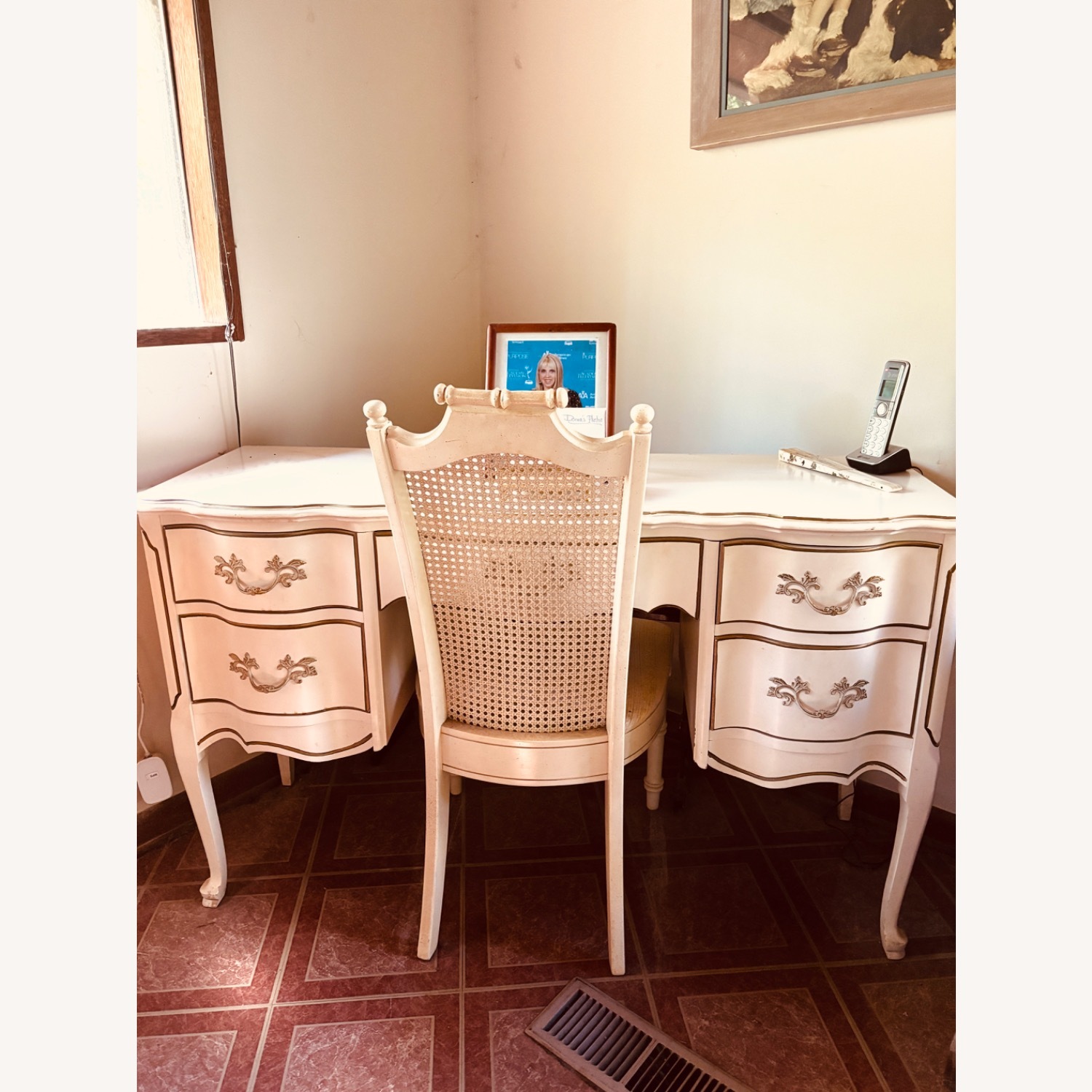 Vintage/Antique French Provincial White Desk - image-3