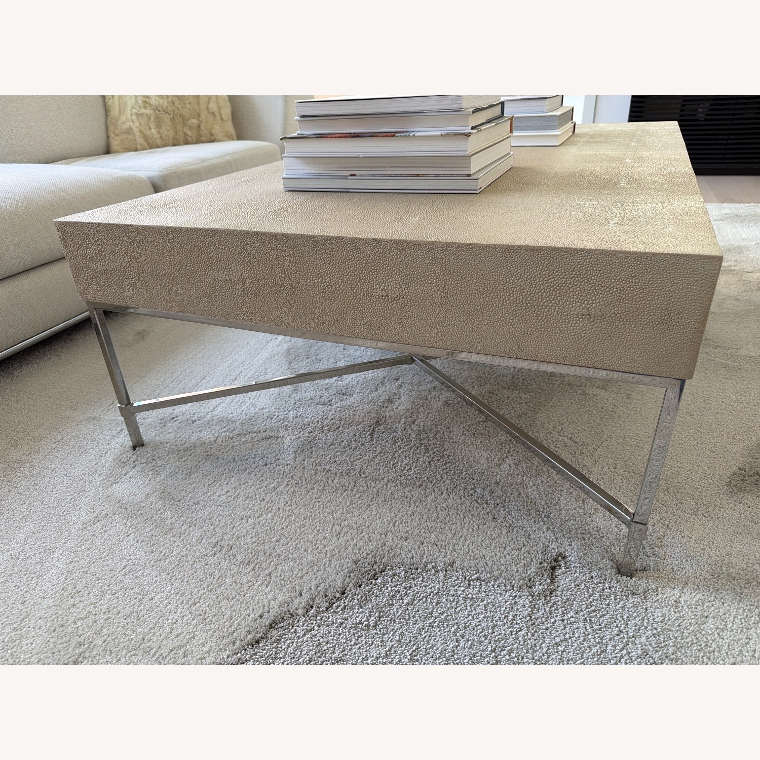 Williams Sonoma Natural Faux Leather Coffee Table - image-4