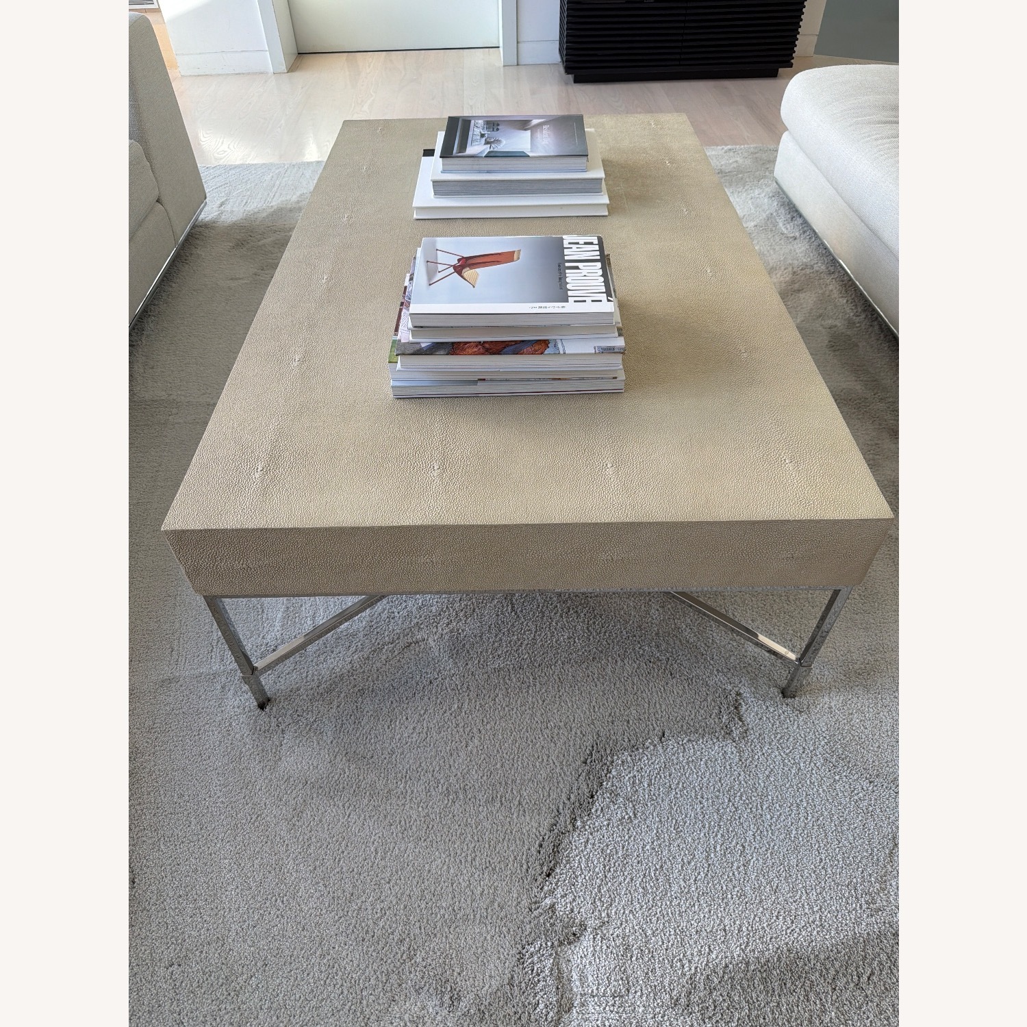 Williams Sonoma Natural Faux Leather Coffee Table - image-1