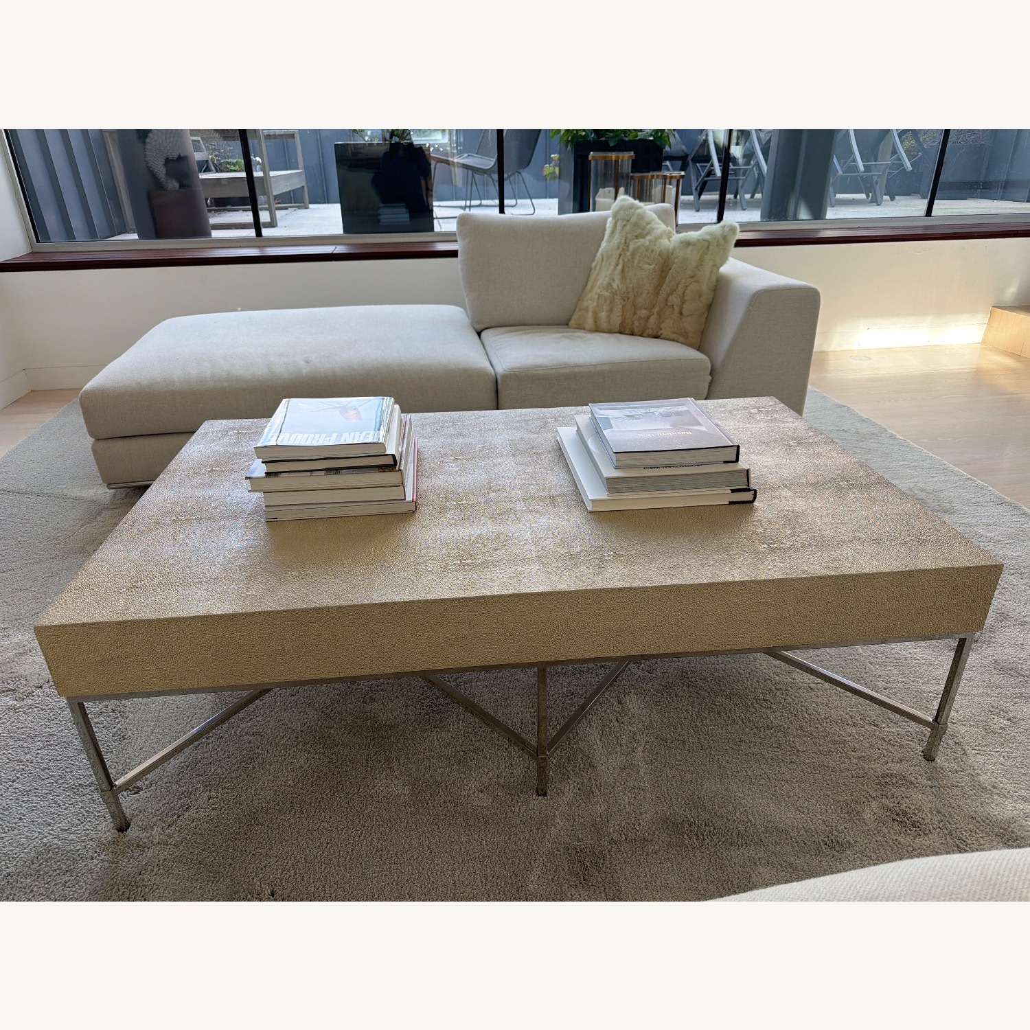 Williams Sonoma Natural Faux Leather Coffee Table - image-5